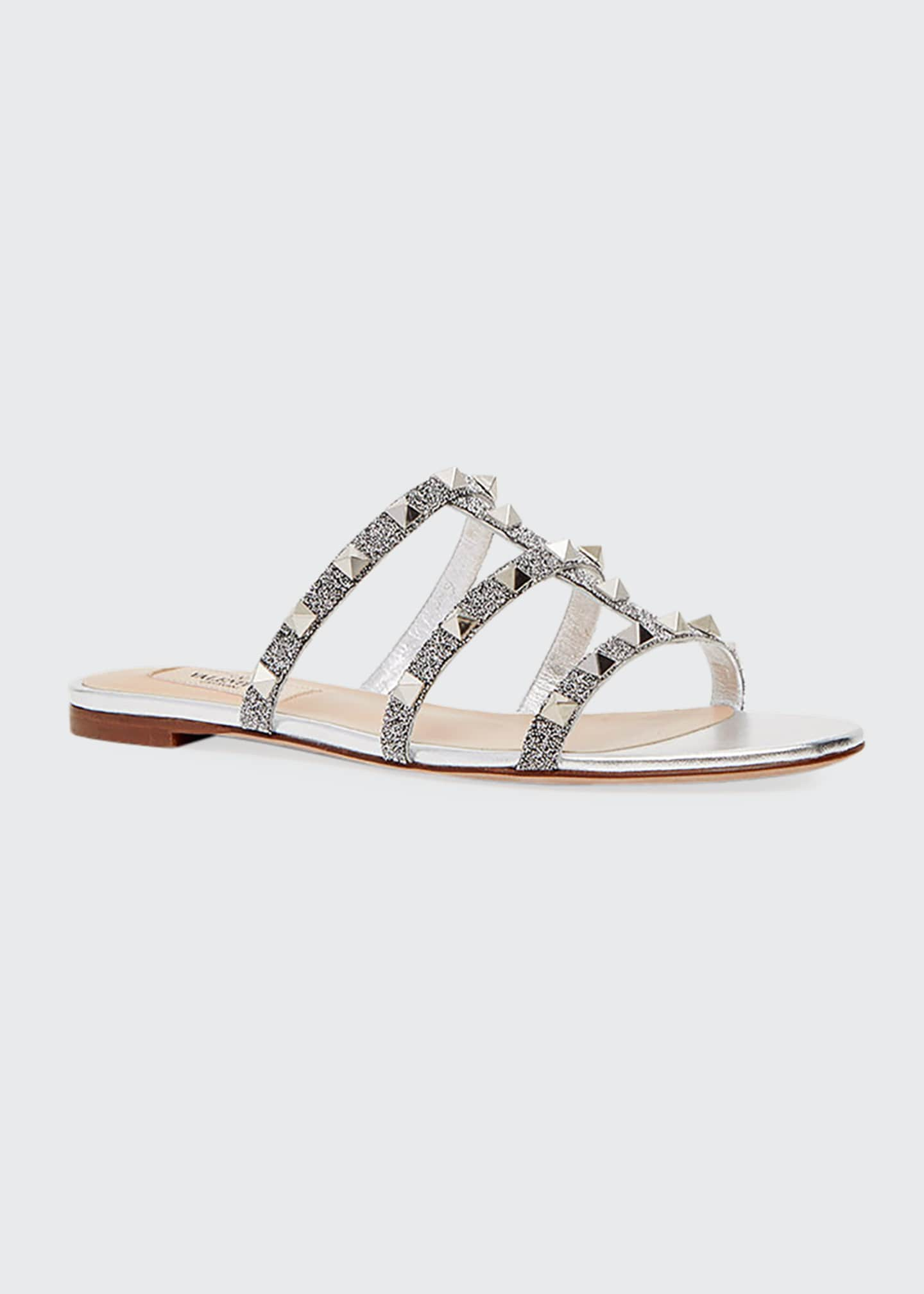 Valentino Garavani Rockstud Metallic Caged Flat Slide Sandals ...