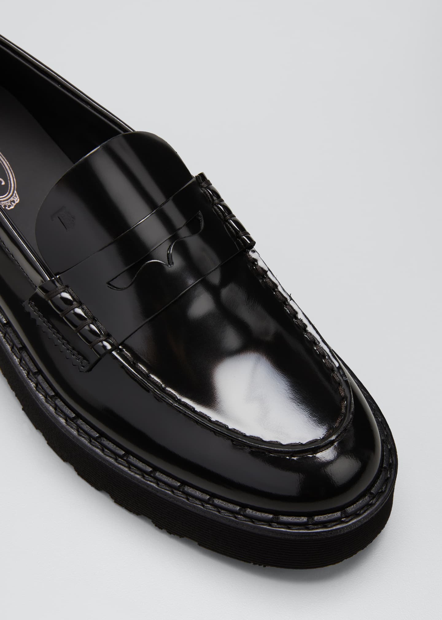 Tod's Shiny Leather Platform Penny Loafers - Bergdorf Goodman