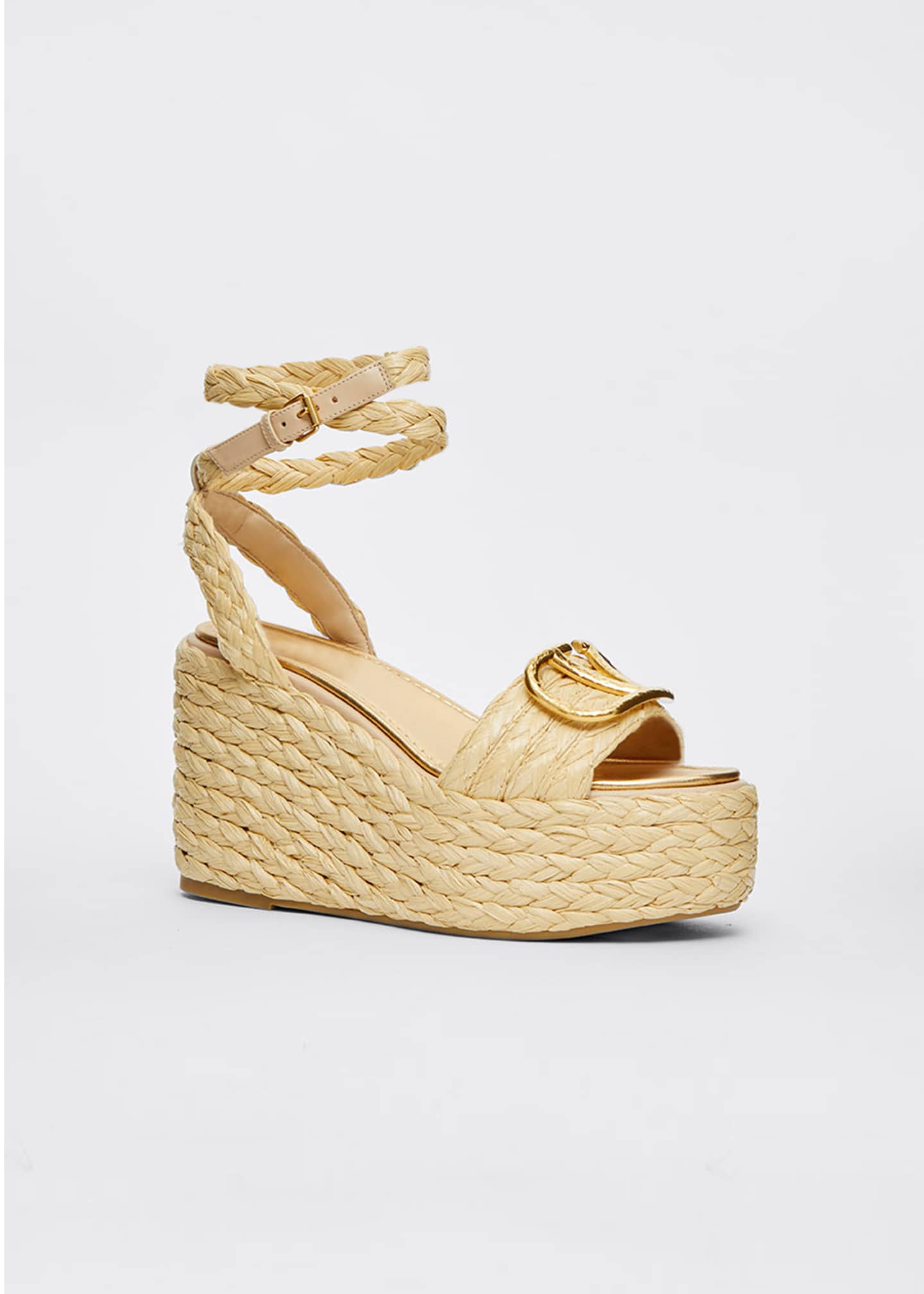 Valentino Garavani VLOGO Raffia Platform Wedge Sandals - Bergdorf Goodman