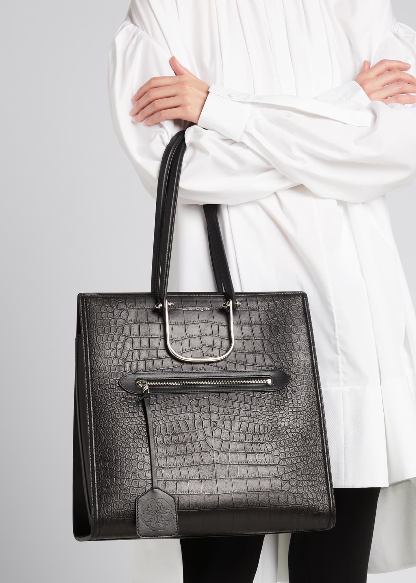 Alexander McQueen The Tall Story Bag in Croc-Embossed Leather ...
