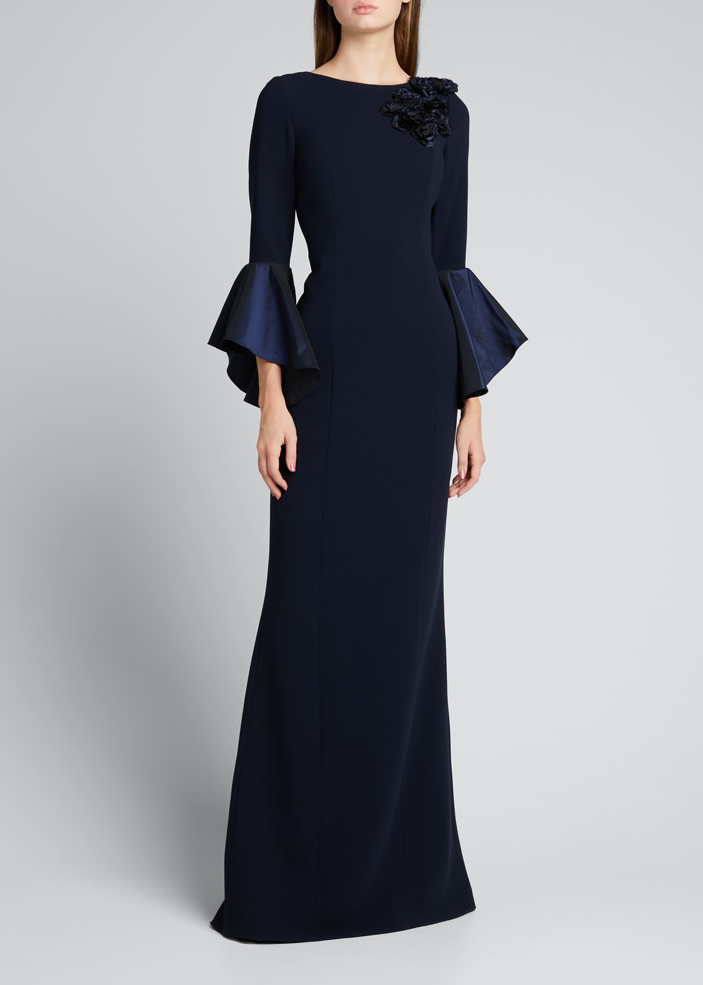 Rickie Freeman for Teri Jon Taffeta Trumpet Sleeve Crepe Column Gown ...