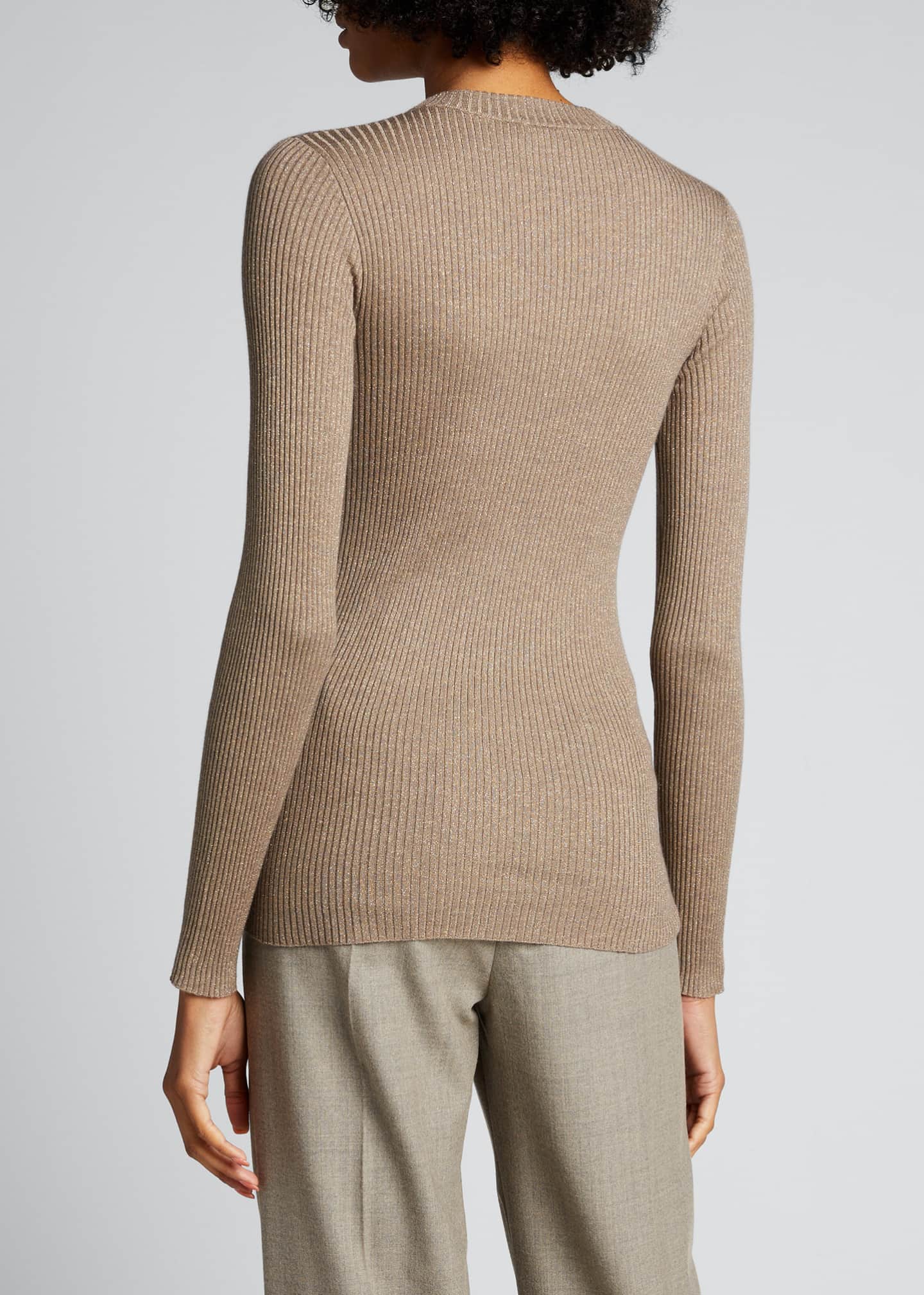 Brunello Cucinelli Ribbed Fine Gauge CashmereSilk Lurex Sweater