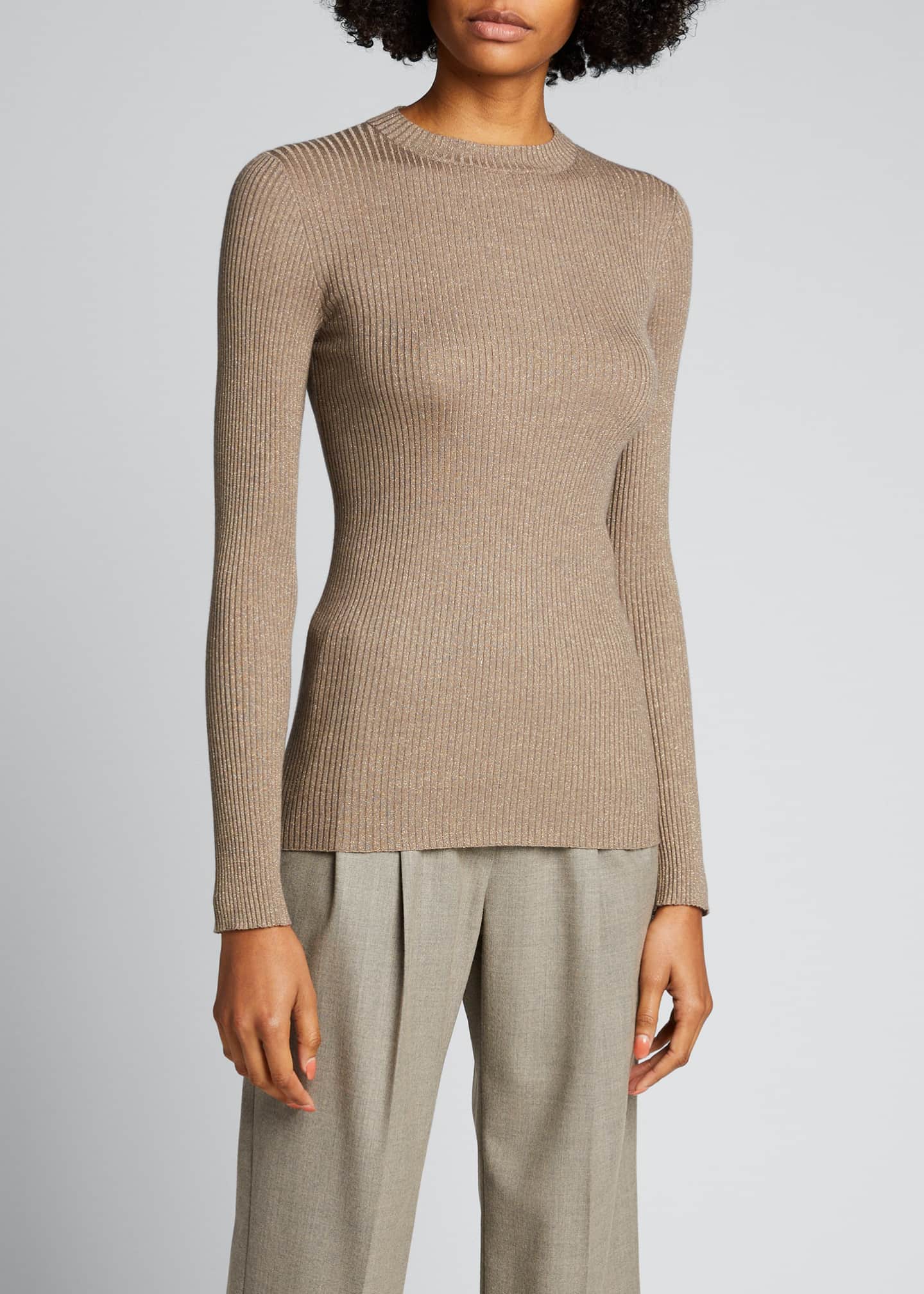 Brunello Cucinelli Ribbed Fine Gauge Cashmere-Silk Lurex Sweater