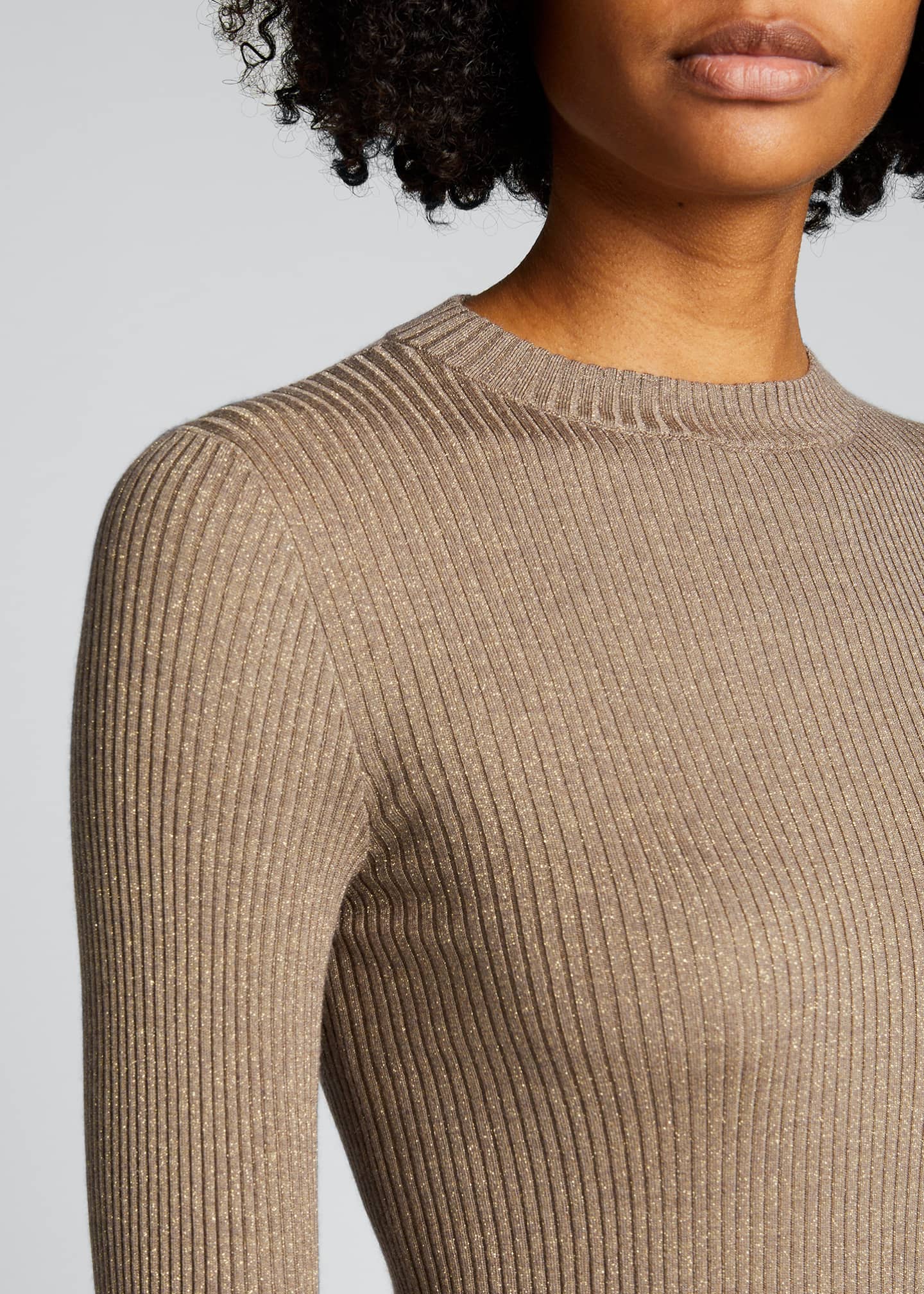 Brunello Cucinelli Ribbed Fine Gauge CashmereSilk Lurex Sweater