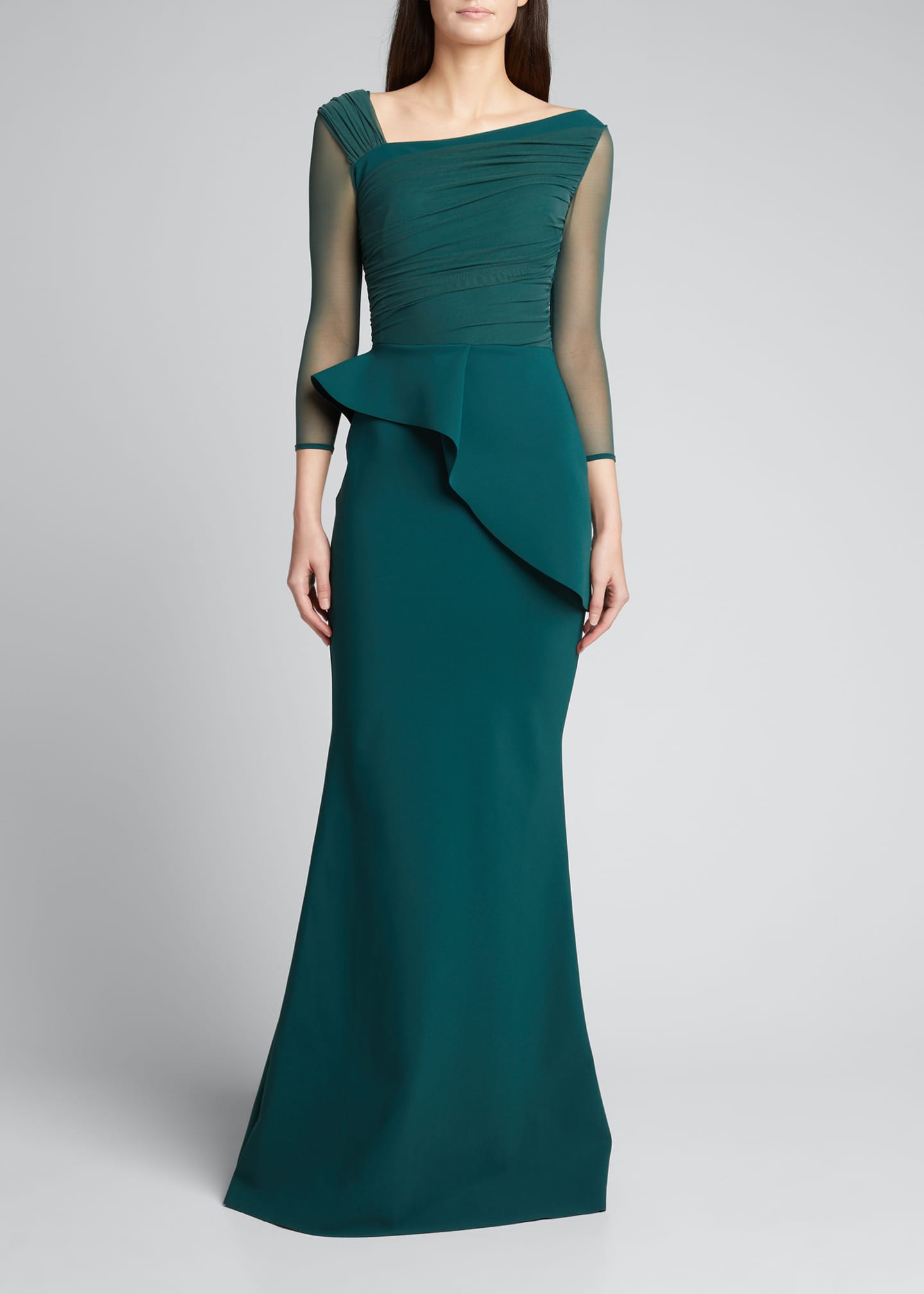 Chiara Boni La Petite Robe Rippy Asymmetrical 3/4-Sleeve Illusion Gown ...
