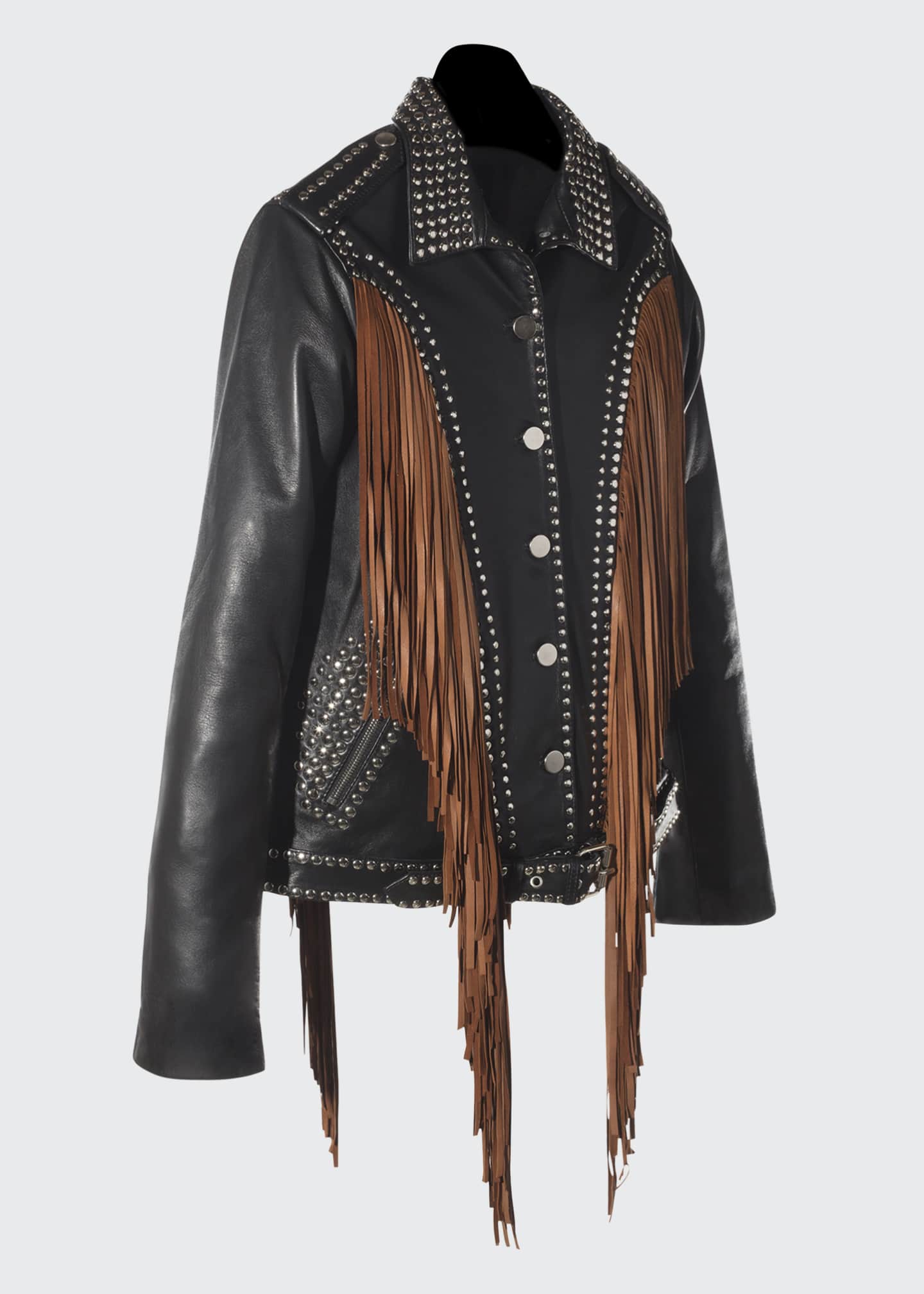 Dan Cassab Geovana Studded Leather Jacket w/Suede Fringe - Bergdorf Goodman