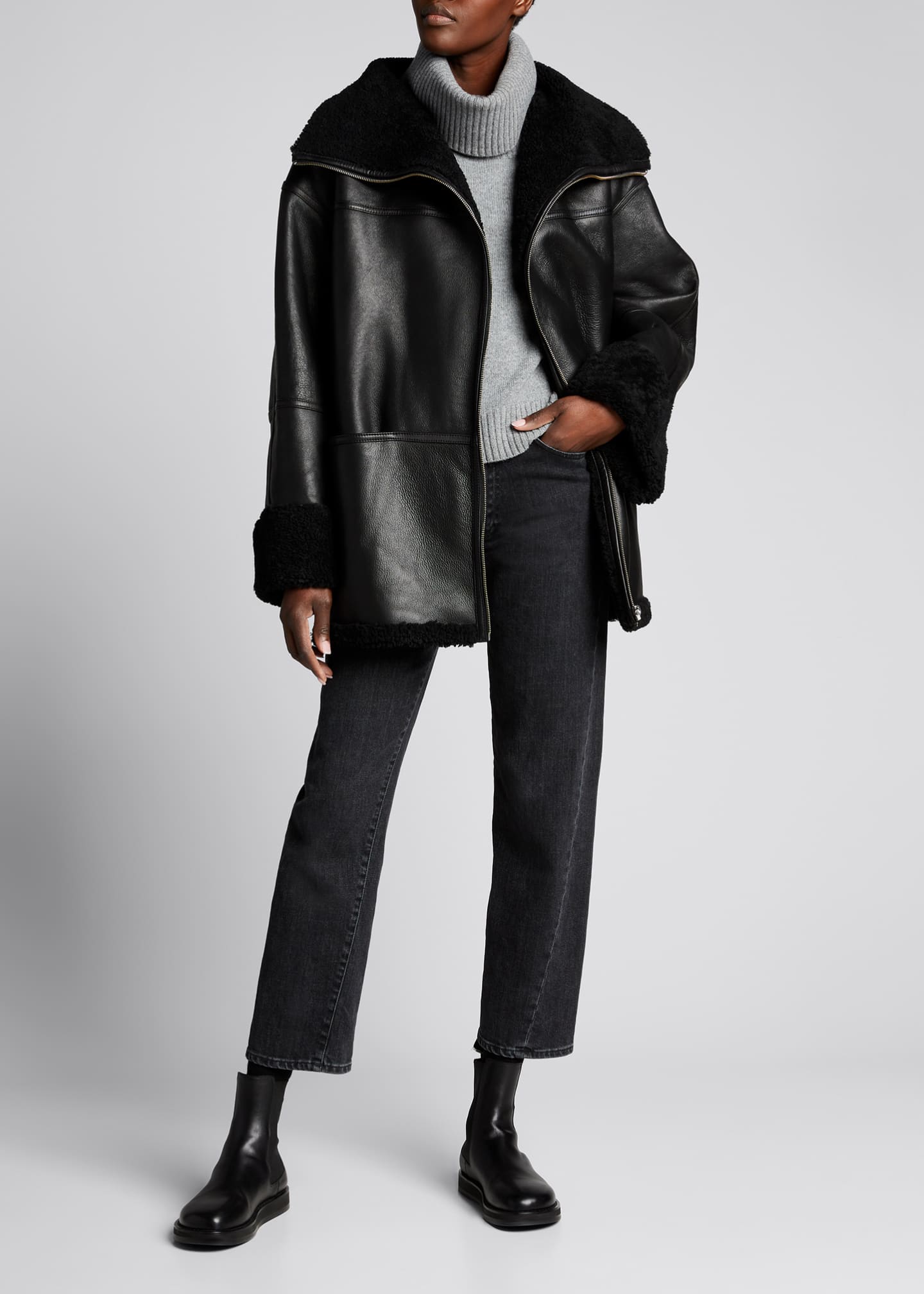 Toteme Menfi Shearling Oversized Leather Jacket - Bergdorf Goodman