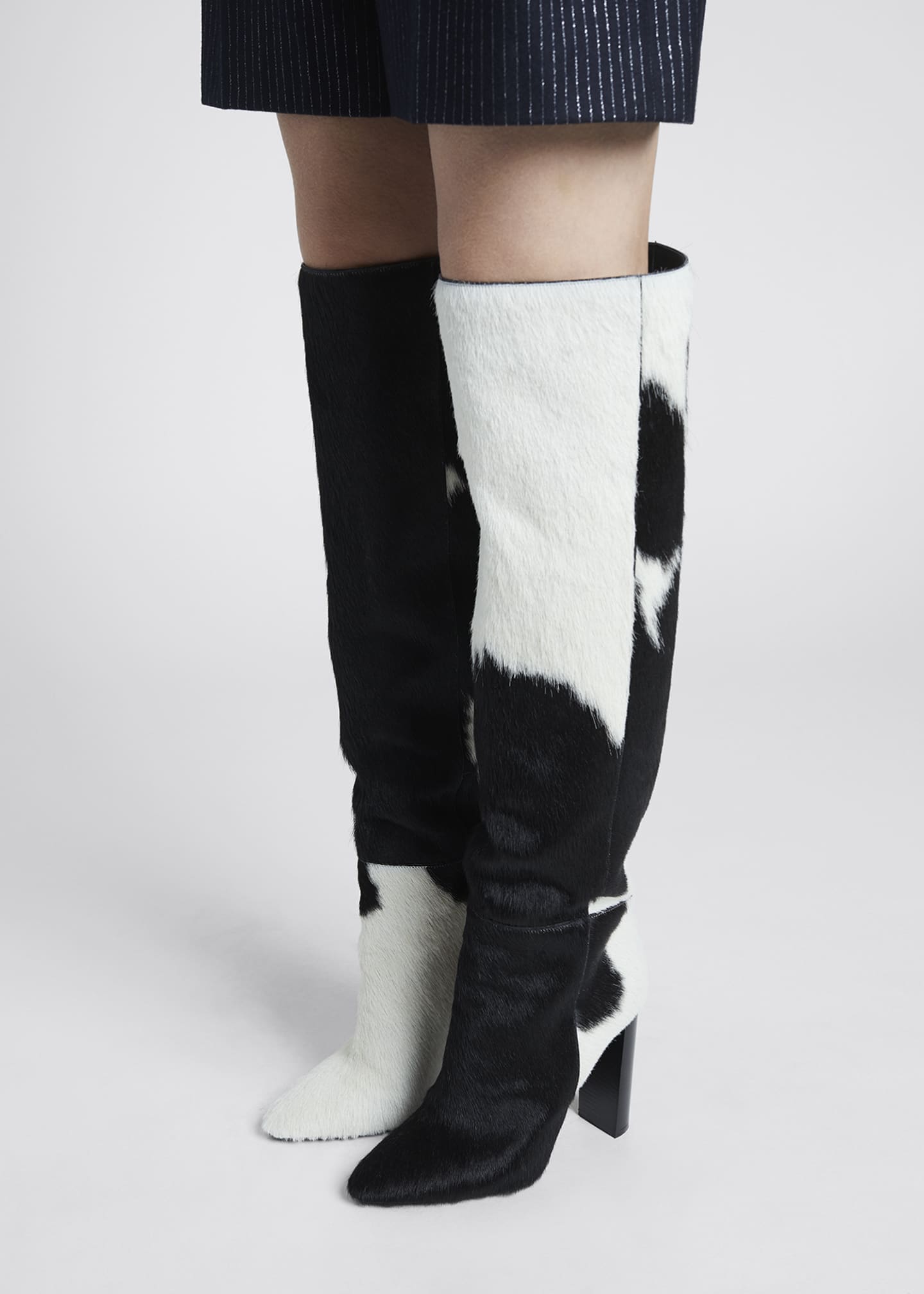 Saint Laurent Bicolor Fur Over-the-Knee Boots - Bergdorf Goodman