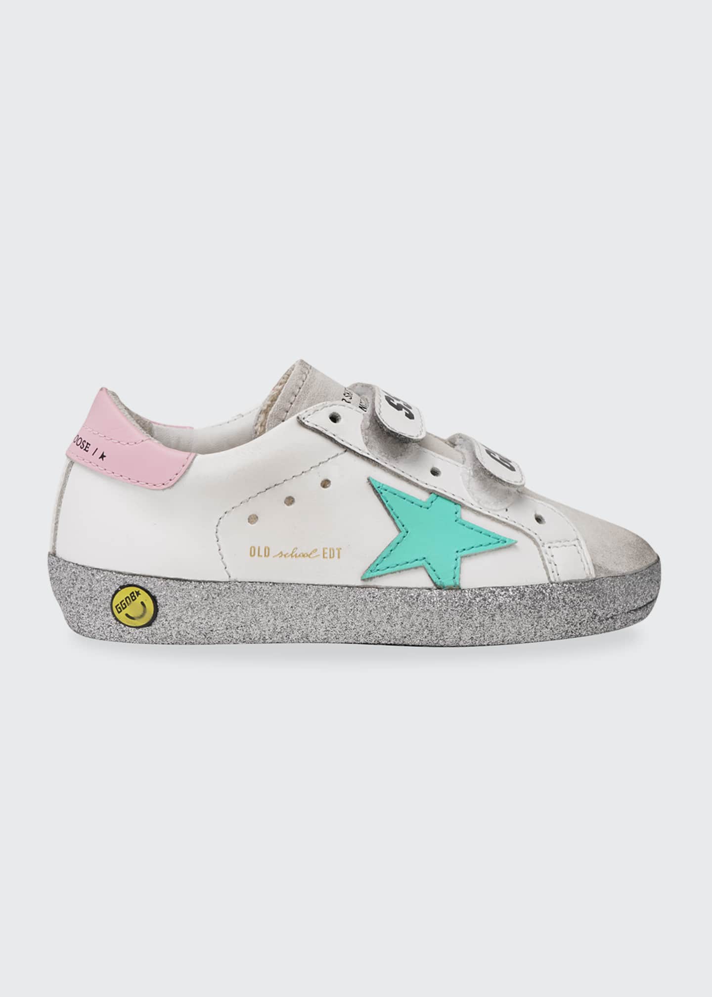 Golden Goose Old School Leather Grip-Strap Glitter-Sole Sneakers ...