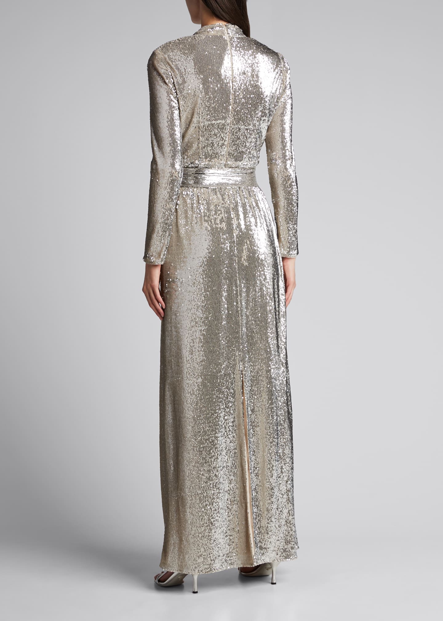 badgley mischka long sleeve sequin gown