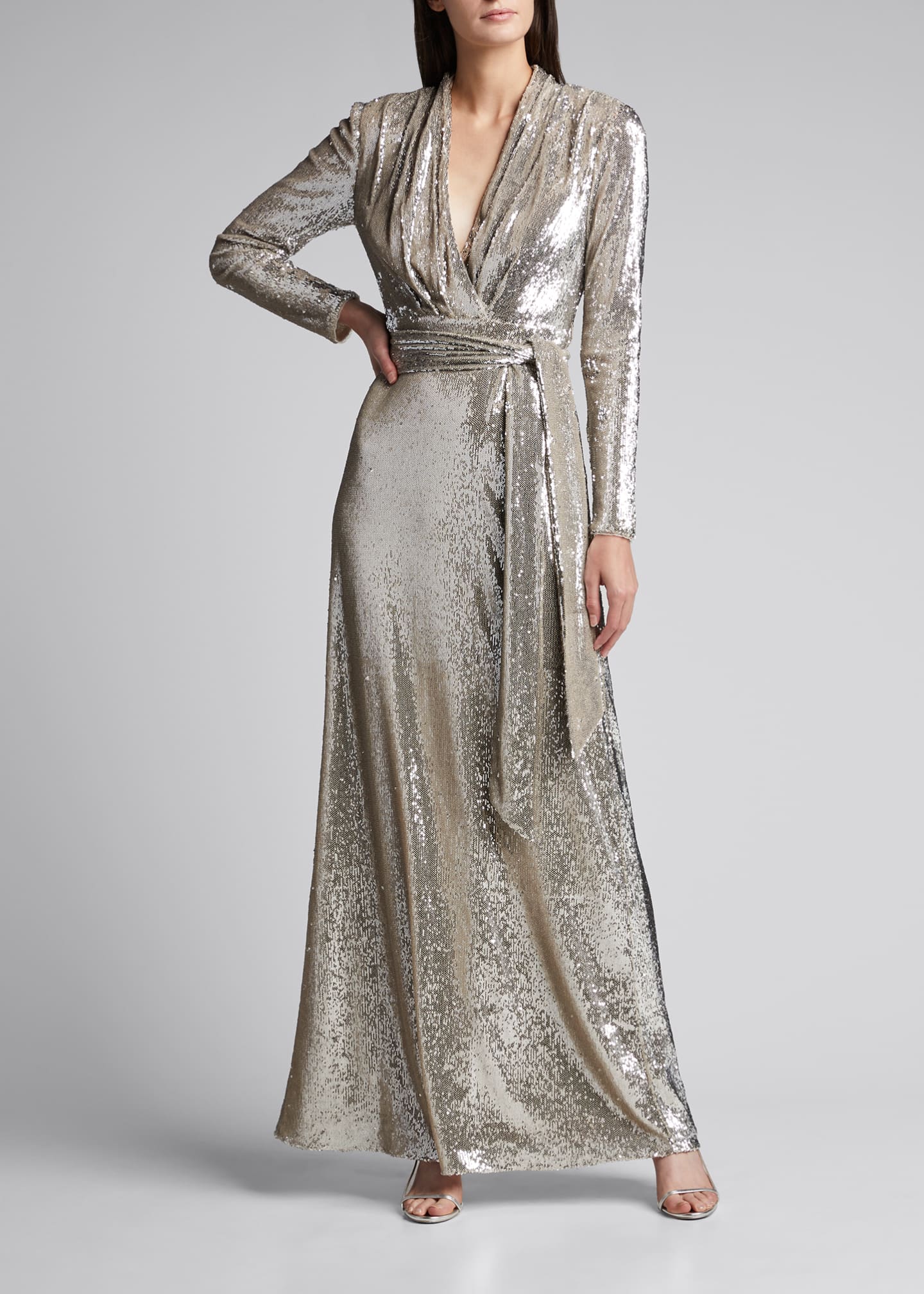 badgley mischka long sleeve sequin gown