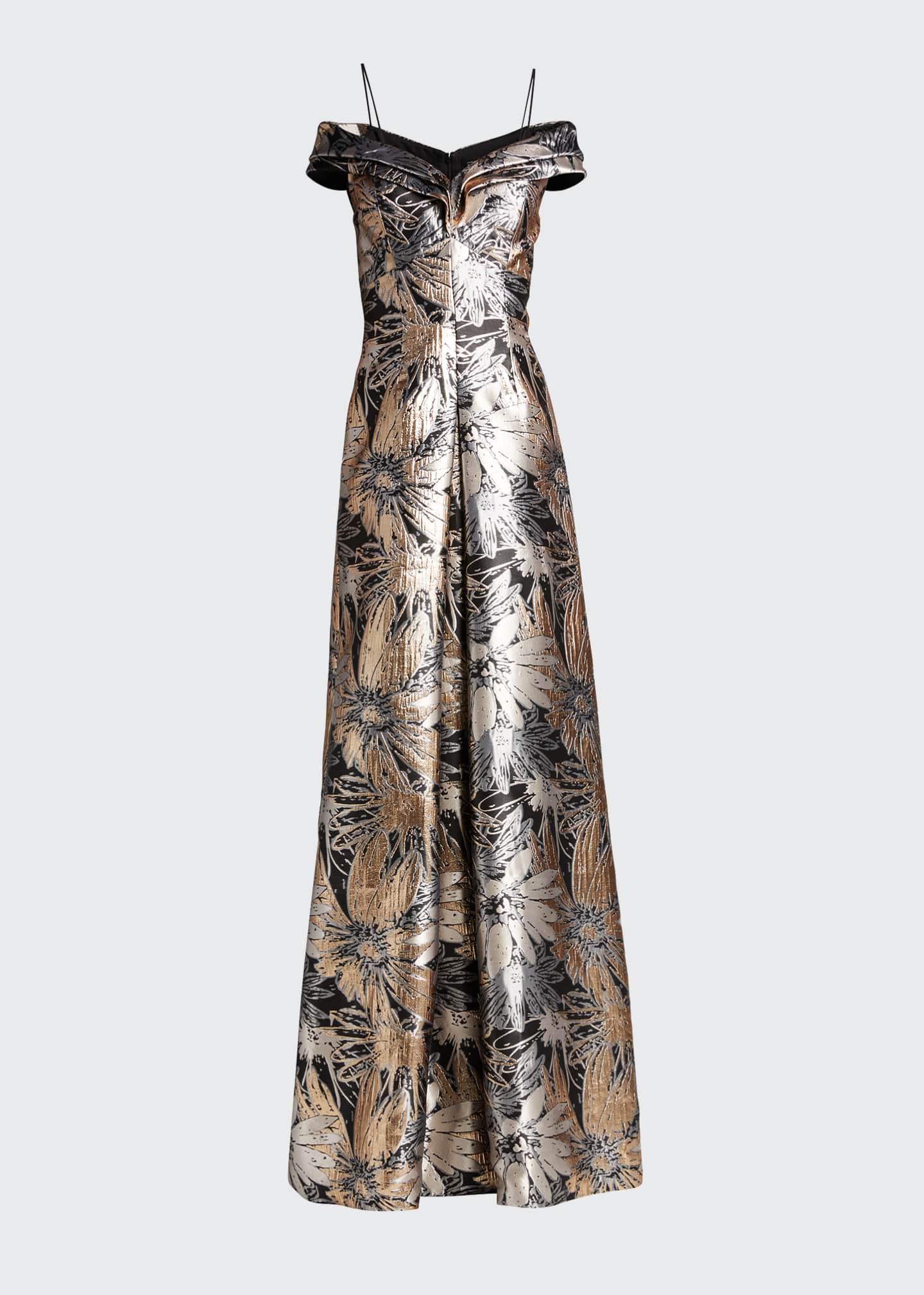Rickie freeman for teri jon off shoulder metallic floral jacquard gown