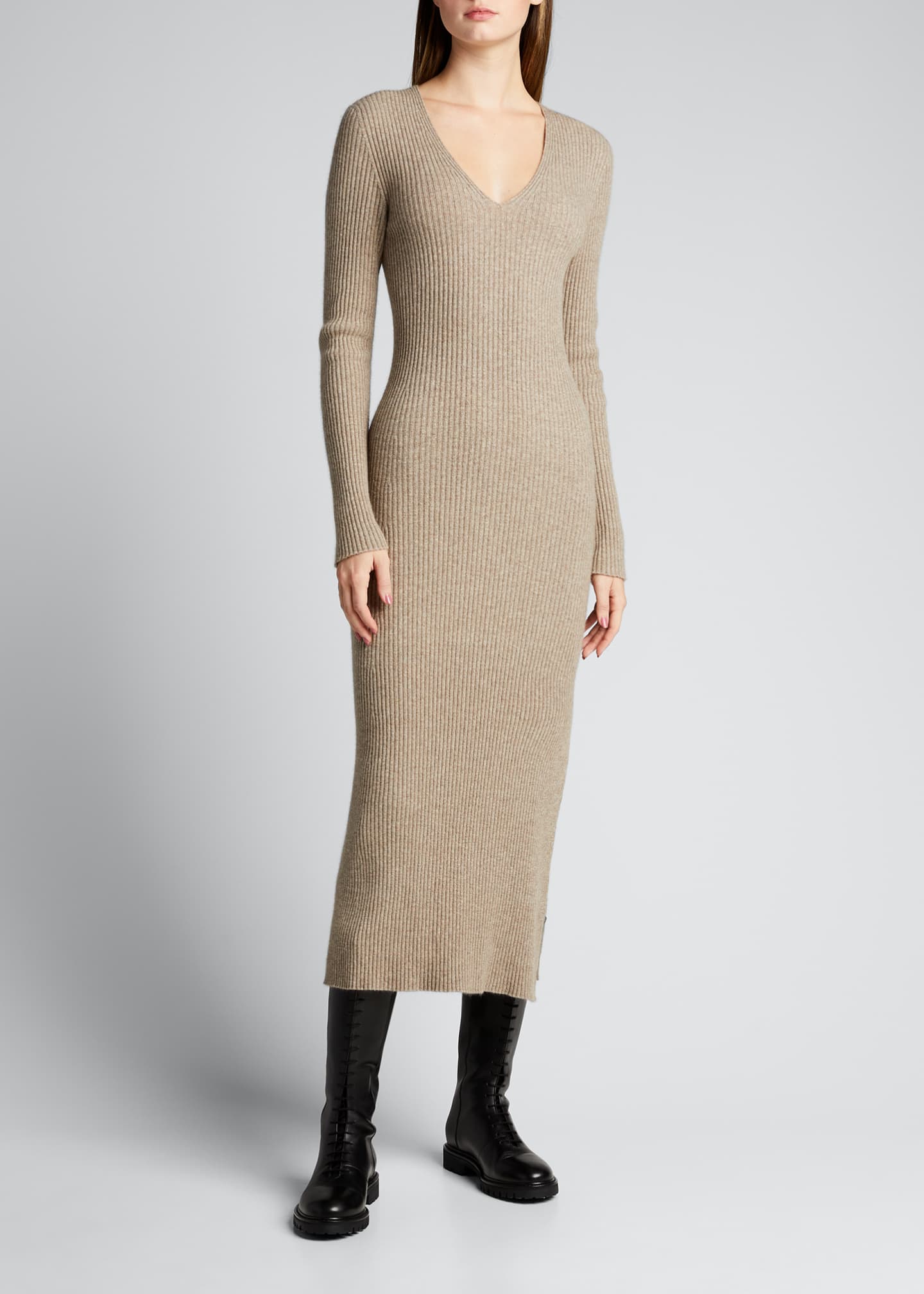 Issey Miyake Rib-Knit Wool-Blend Midi Dress w/ Side Slit - Bergdorf Goodman