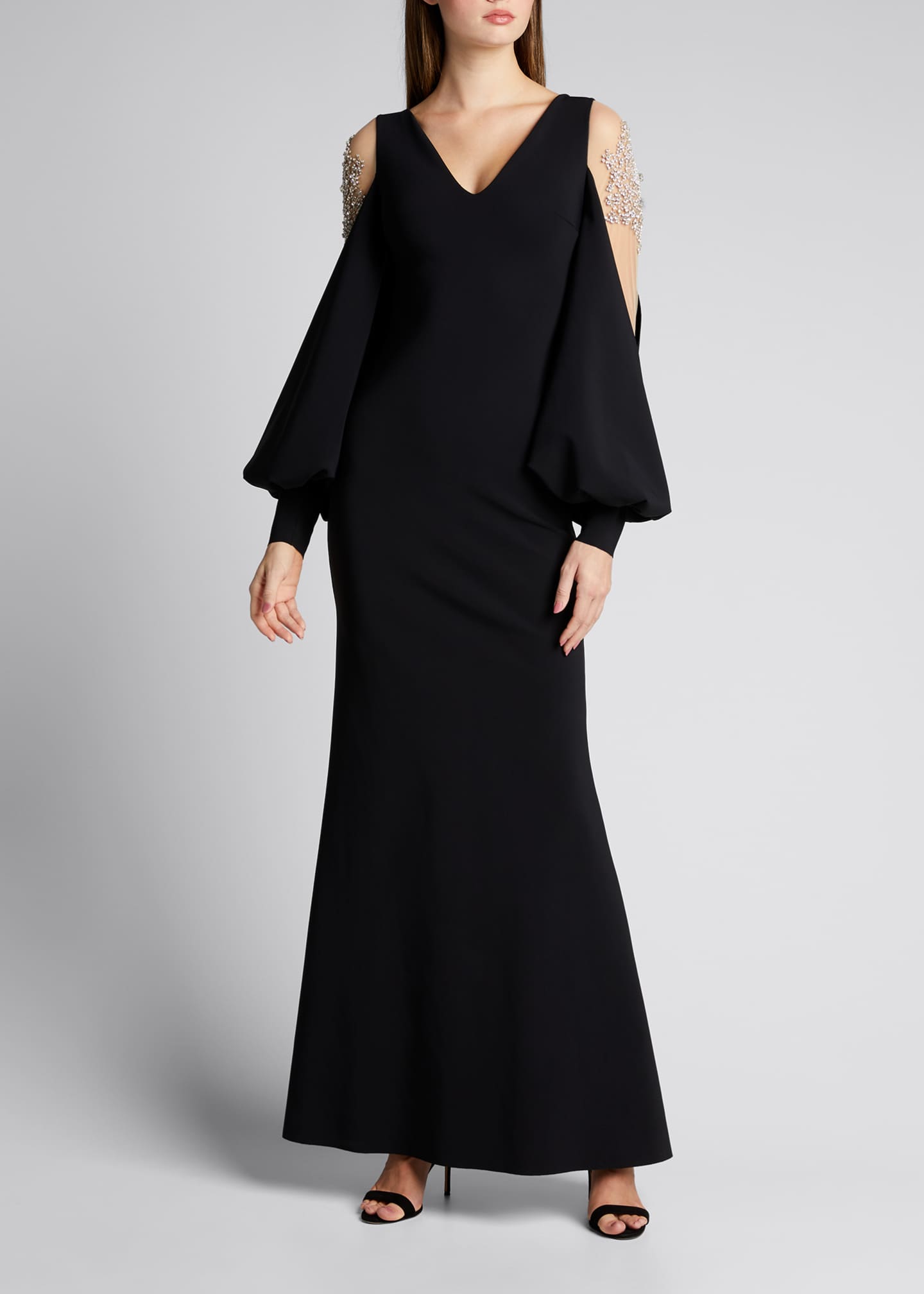 Chiara Boni La Petite Robe V Neck Jewel Embellished Balloon Sleeve Gown Bergdorf Goodman Herve legerteal cap sleeve mermaid gown. bergdorf goodman