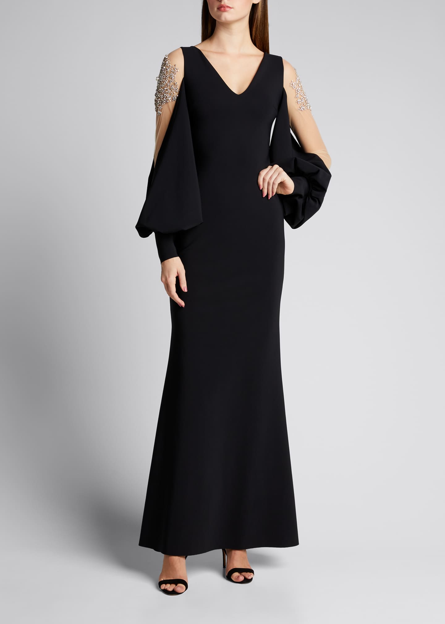 Chiara Boni La Petite Robe V Neck Jewel Embellished Balloon Sleeve Gown Bergdorf Goodman Italian label, la petite robe's modern eveningwear combines form fitting silhouettes, with structured skater skirts and floor sweeping gowns. bergdorf goodman