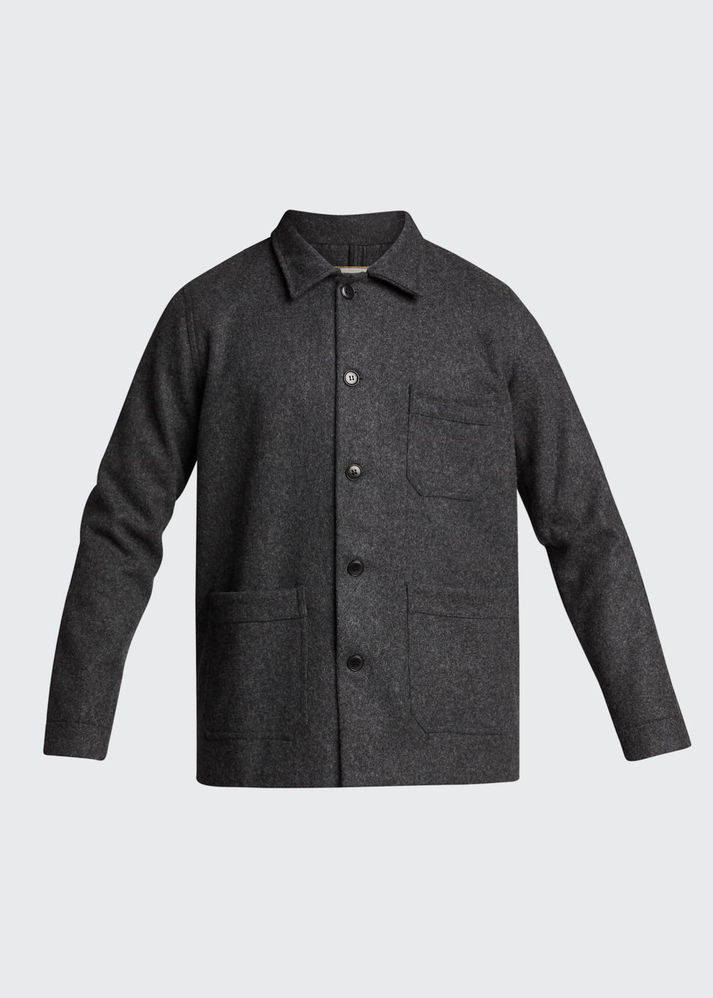 B. x Le Mont St. Michel Men's Anthracite Wool Flannel Shirt Jacket Bergdorf Goodman