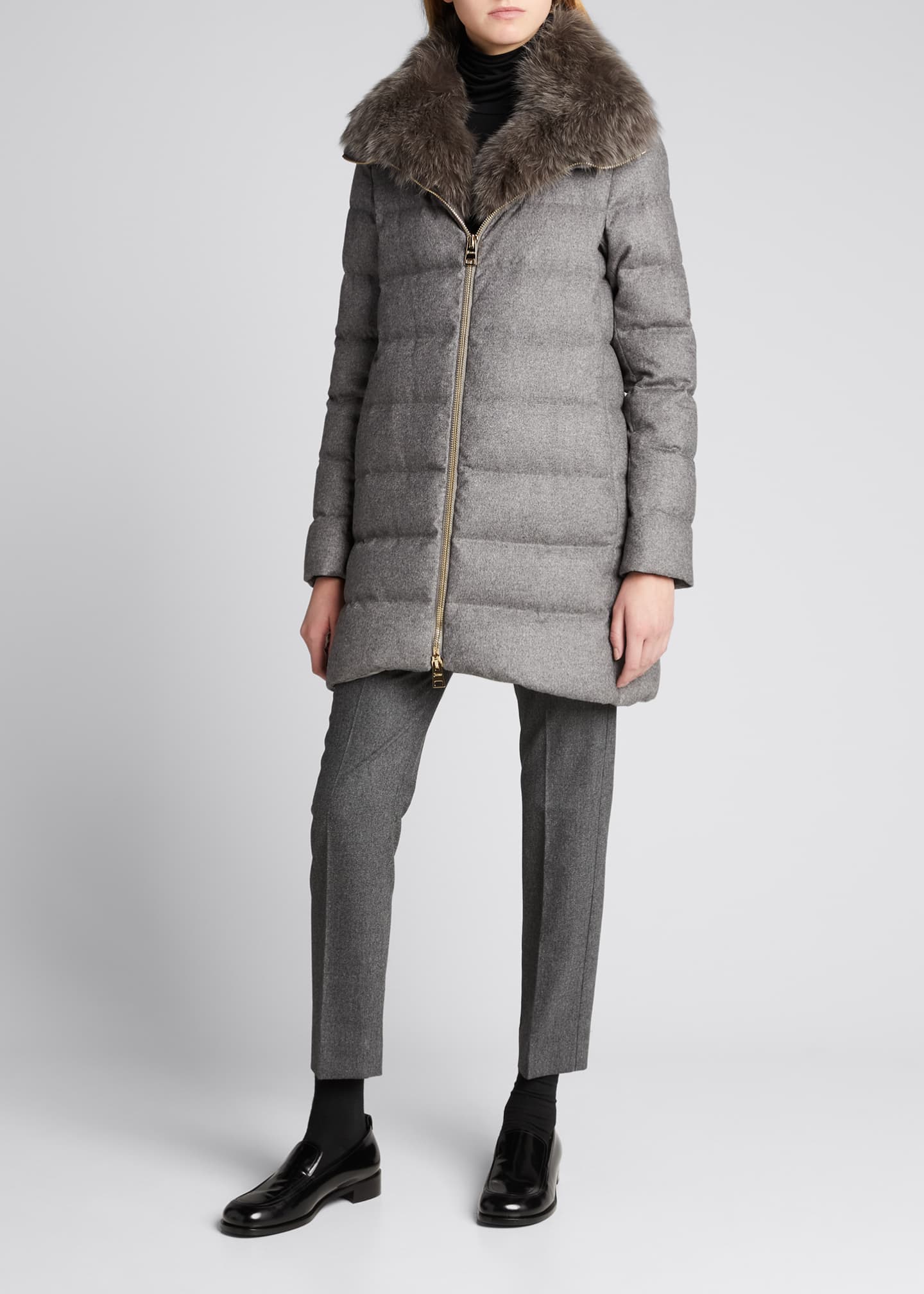 Herno SilkCashmere Coat with Fur Trim Bergdorf Goodman