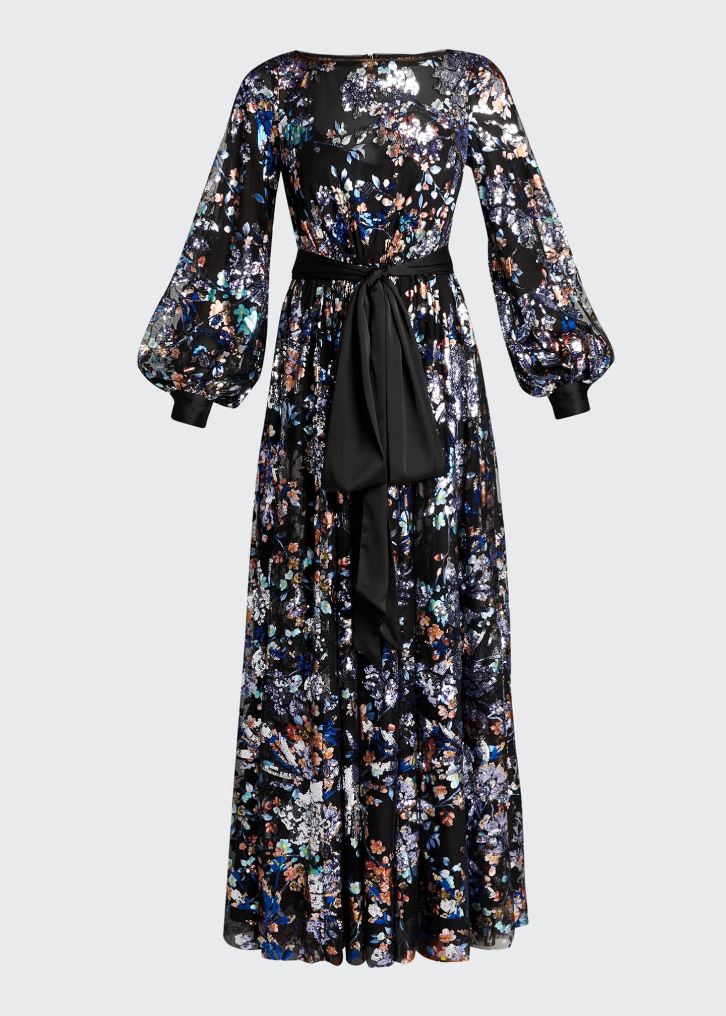 Badgley Mischka Collection Sequin Embellished Blouson-Sleeve Floral ...