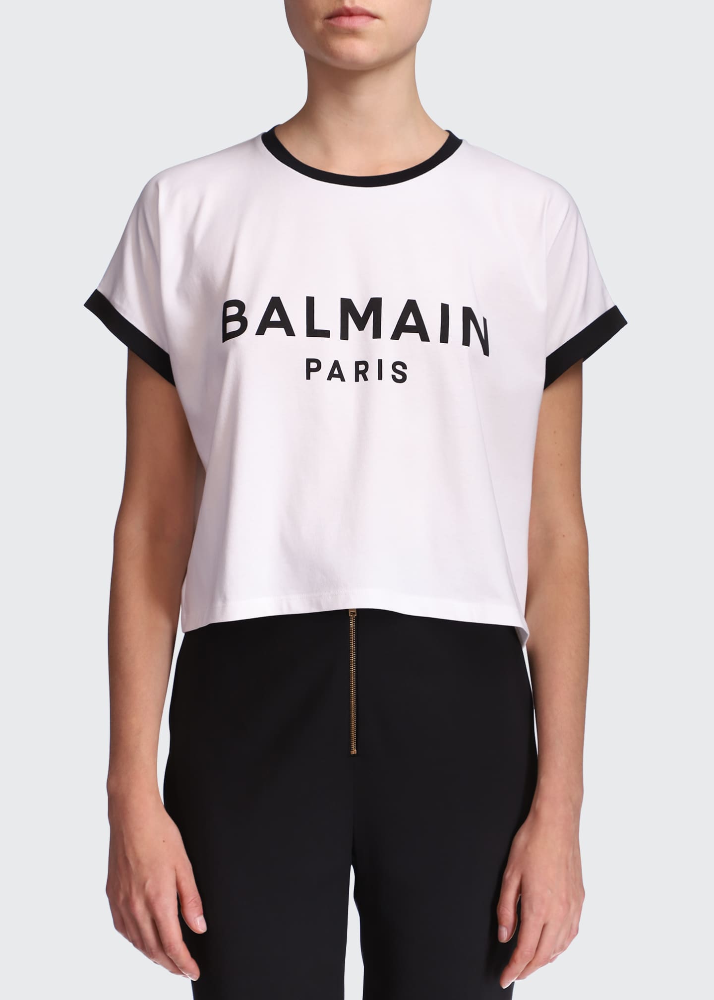 balmain cropped flocked cotton jersey t shirt