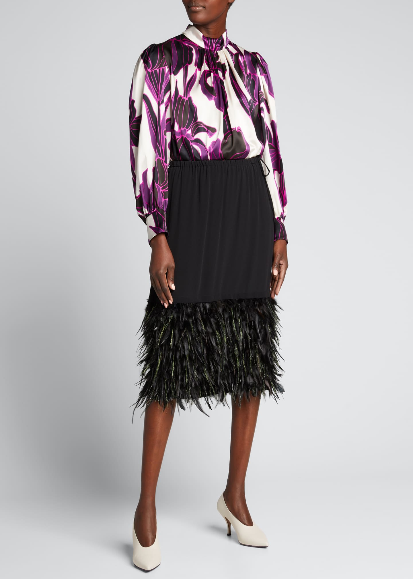 Download Dries Van Noten Floral Mock-Neck Satin Top - Bergdorf Goodman