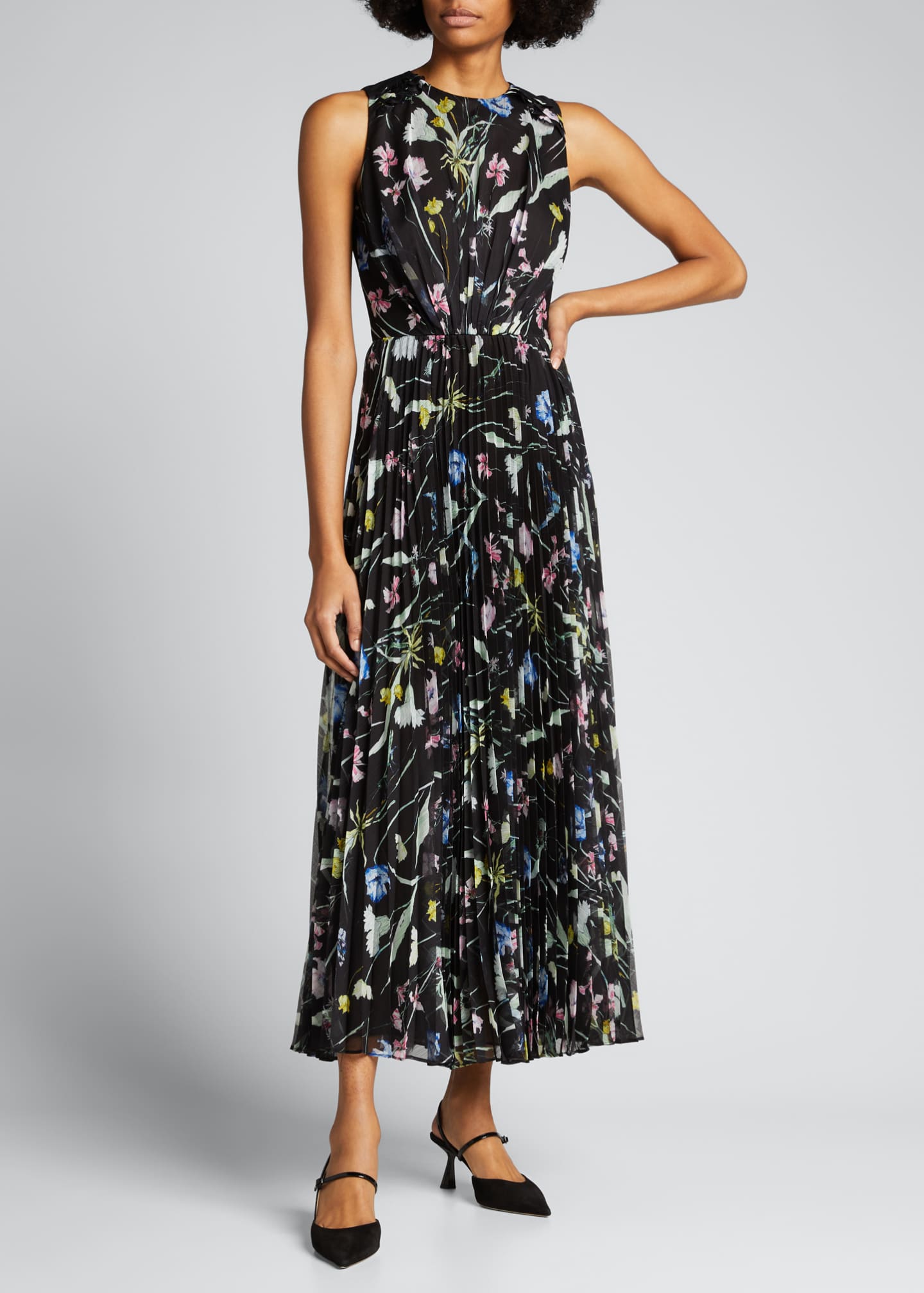 Jason Wu Collection Sleeveless Floral Pleated Midi Dress - Bergdorf Goodman