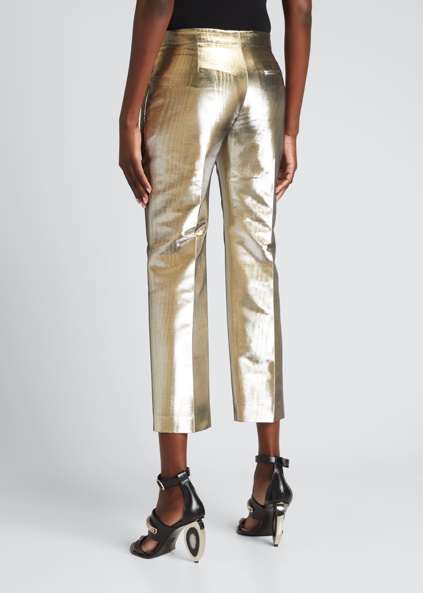 Alexander McQueen Metallic Straight-Leg Cropped Pants - Bergdorf Goodman