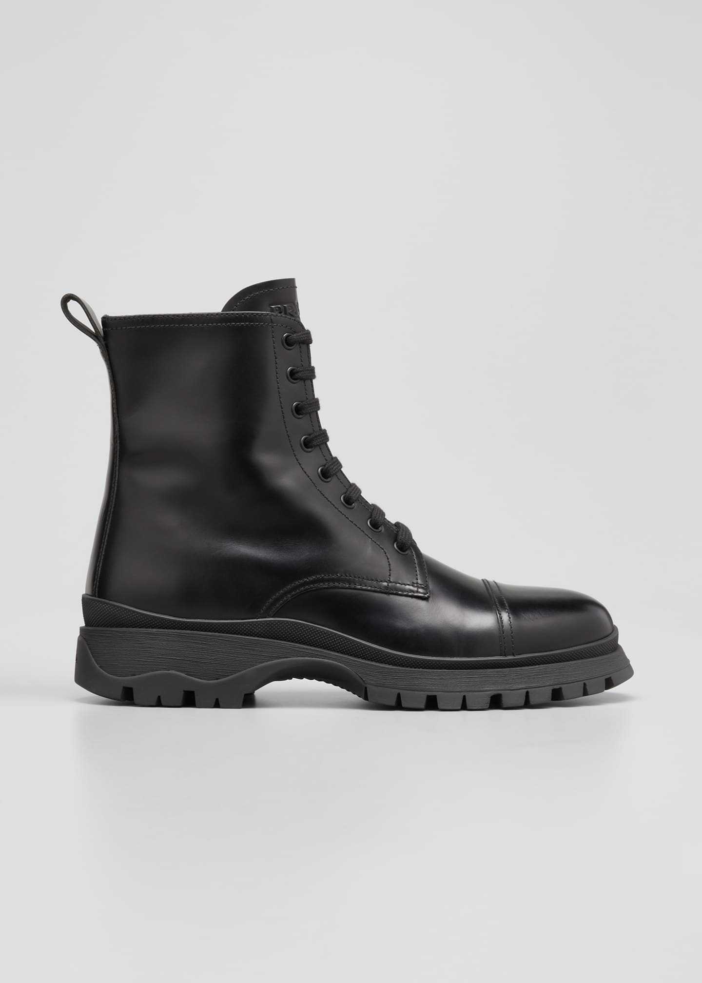 Prada Leather Lug-Sole Combat Booties - Bergdorf Goodman