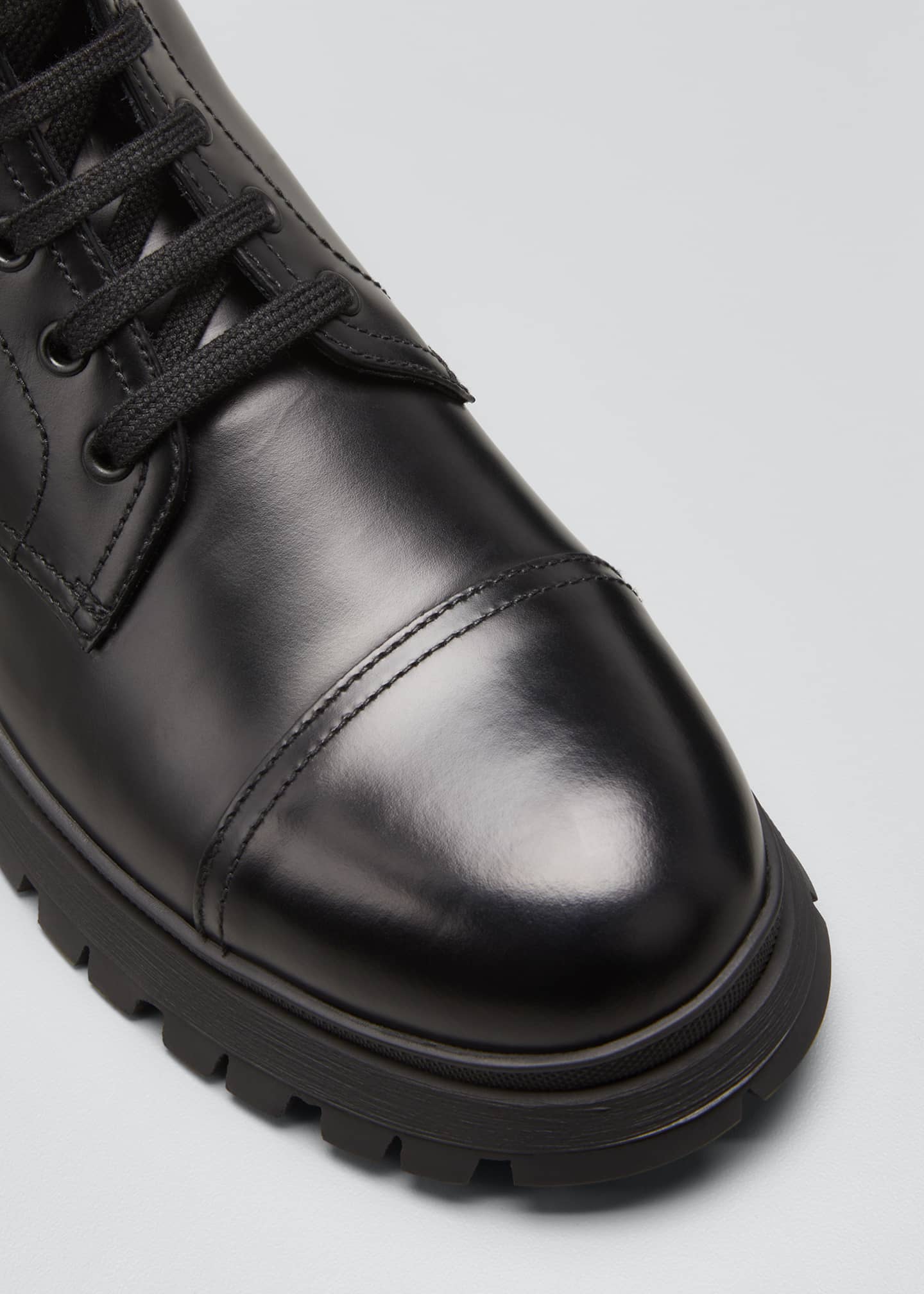 Prada Leather Lug-Sole Combat Booties - Bergdorf Goodman