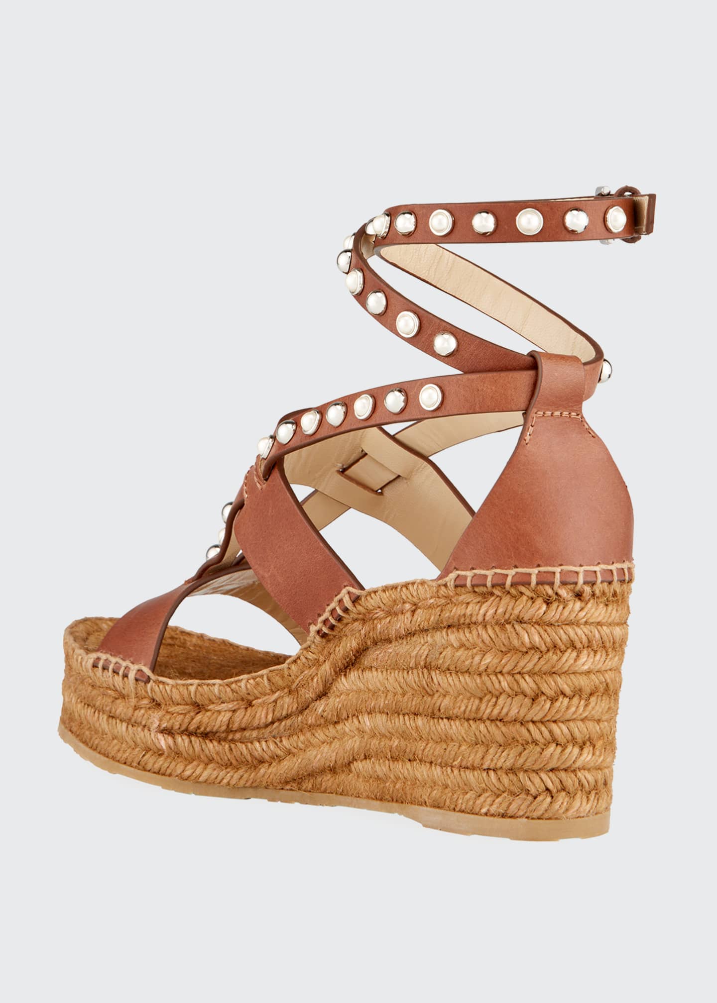 jimmy choo dru pearly stud woven flat espadrilles