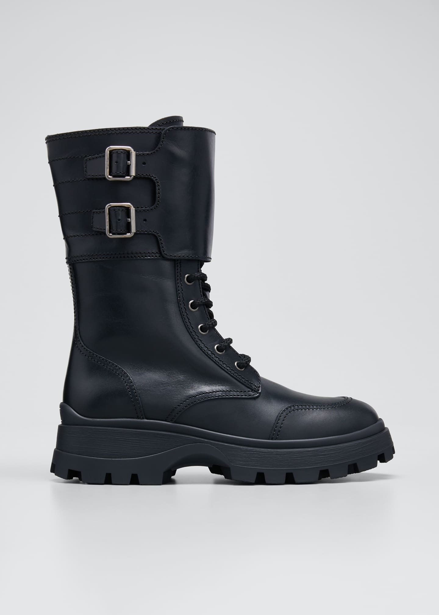 Miu Miu Leather Buckle Cuff Mid Combat Boots - Bergdorf Goodman