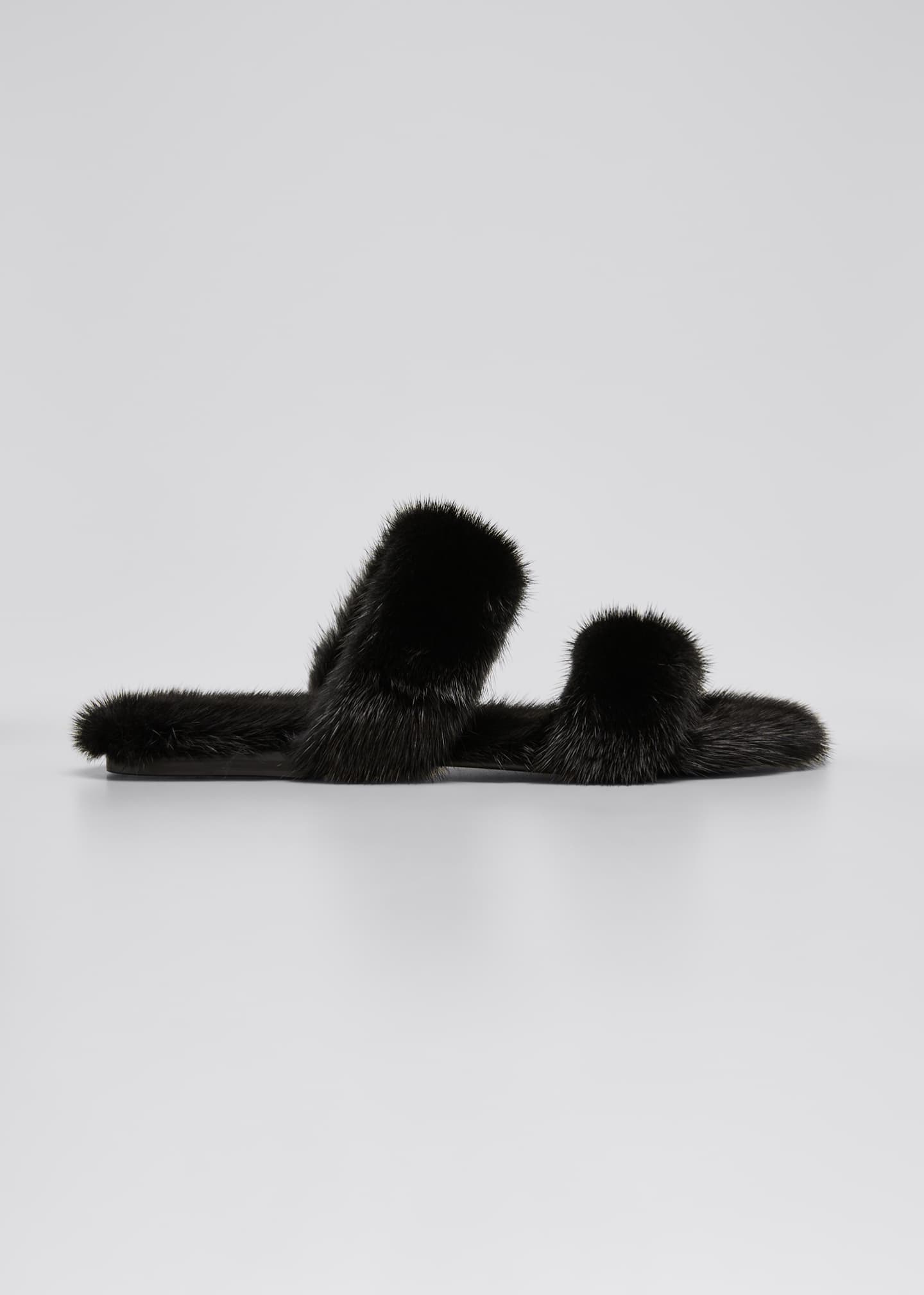 Saint Laurent Bleach Faux Fur Slides In 9700 Cream