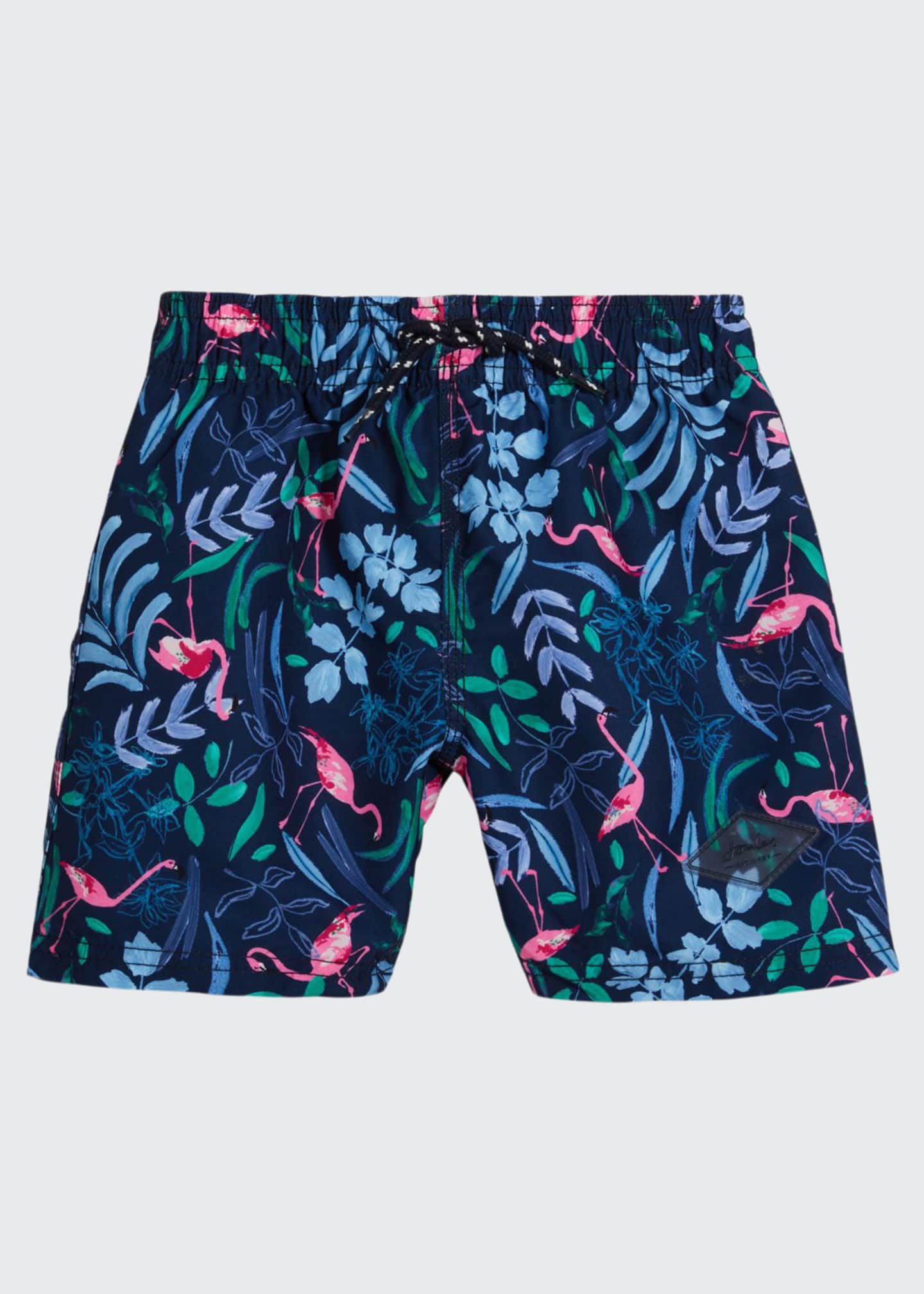 Joules Boy's FlamingoPrint Swim Trunks, Size 26 Bergdorf Goodman