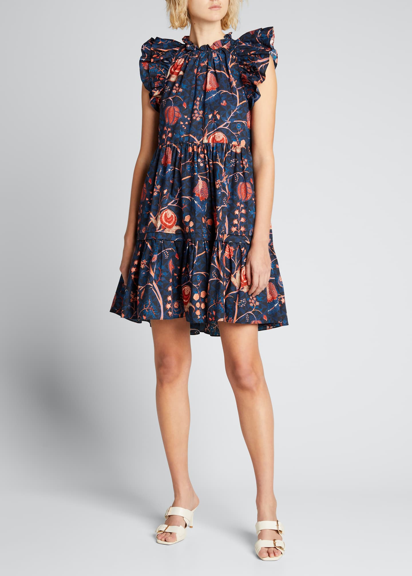 Ulla Johnson Eden Floral Flutter-Sleeve Short Dress - Bergdorf Goodman