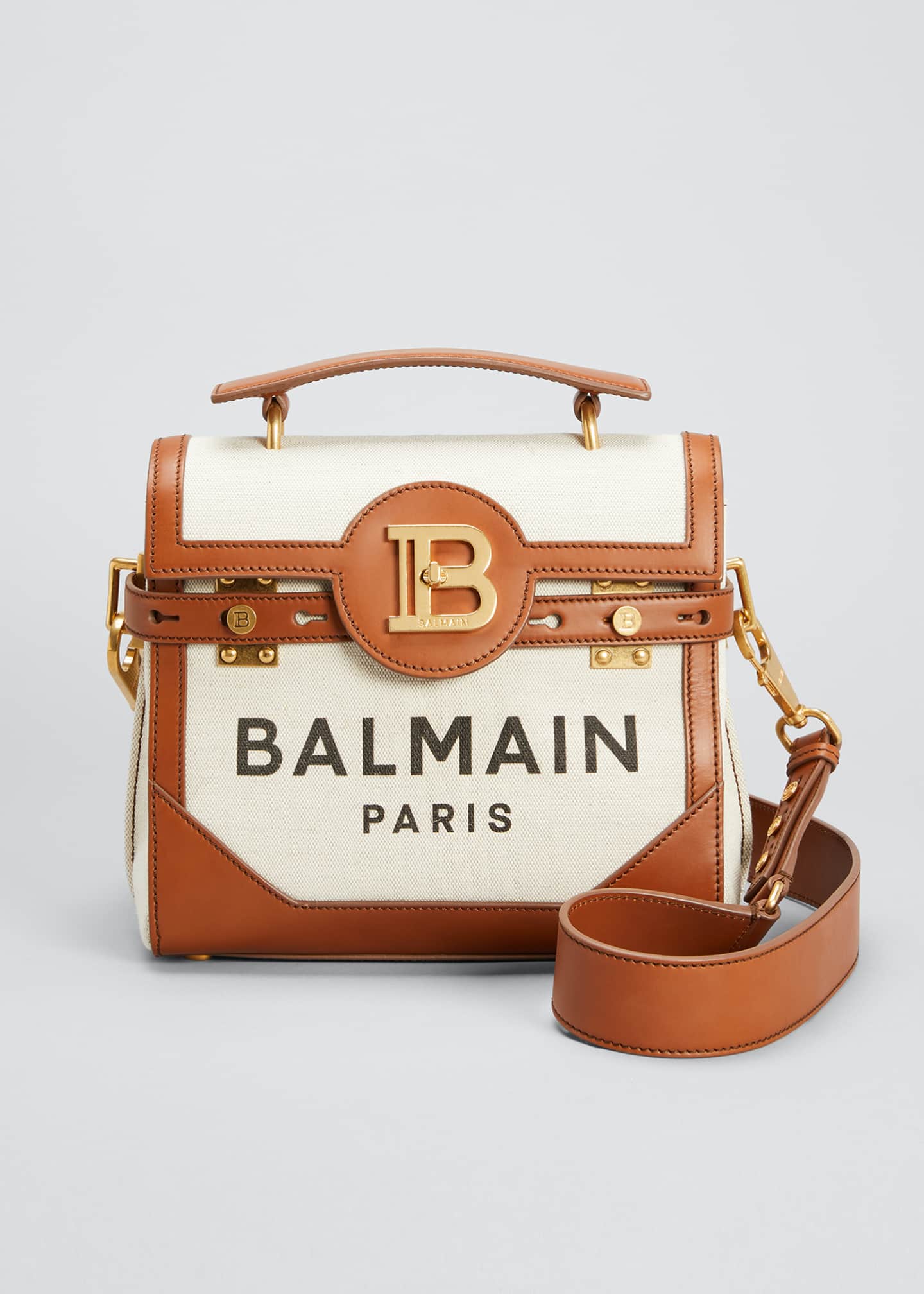 Balmain BBuzz 23 Logo Canvas & Leather Shoulder Bag - Bergdorf Goodman
