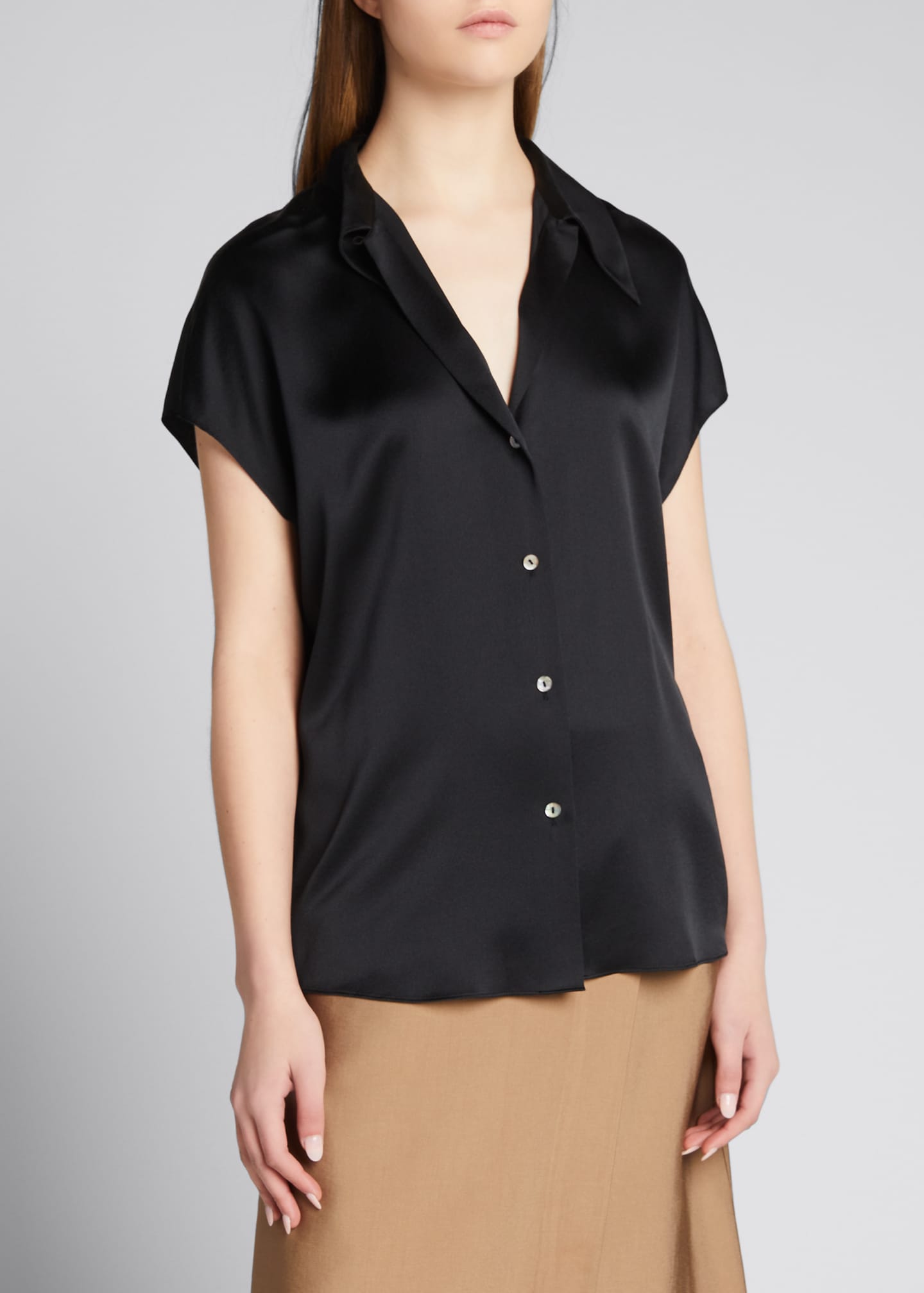 Vince ShapedCollar Silk CapSleeve Blouse Bergdorf Goodman