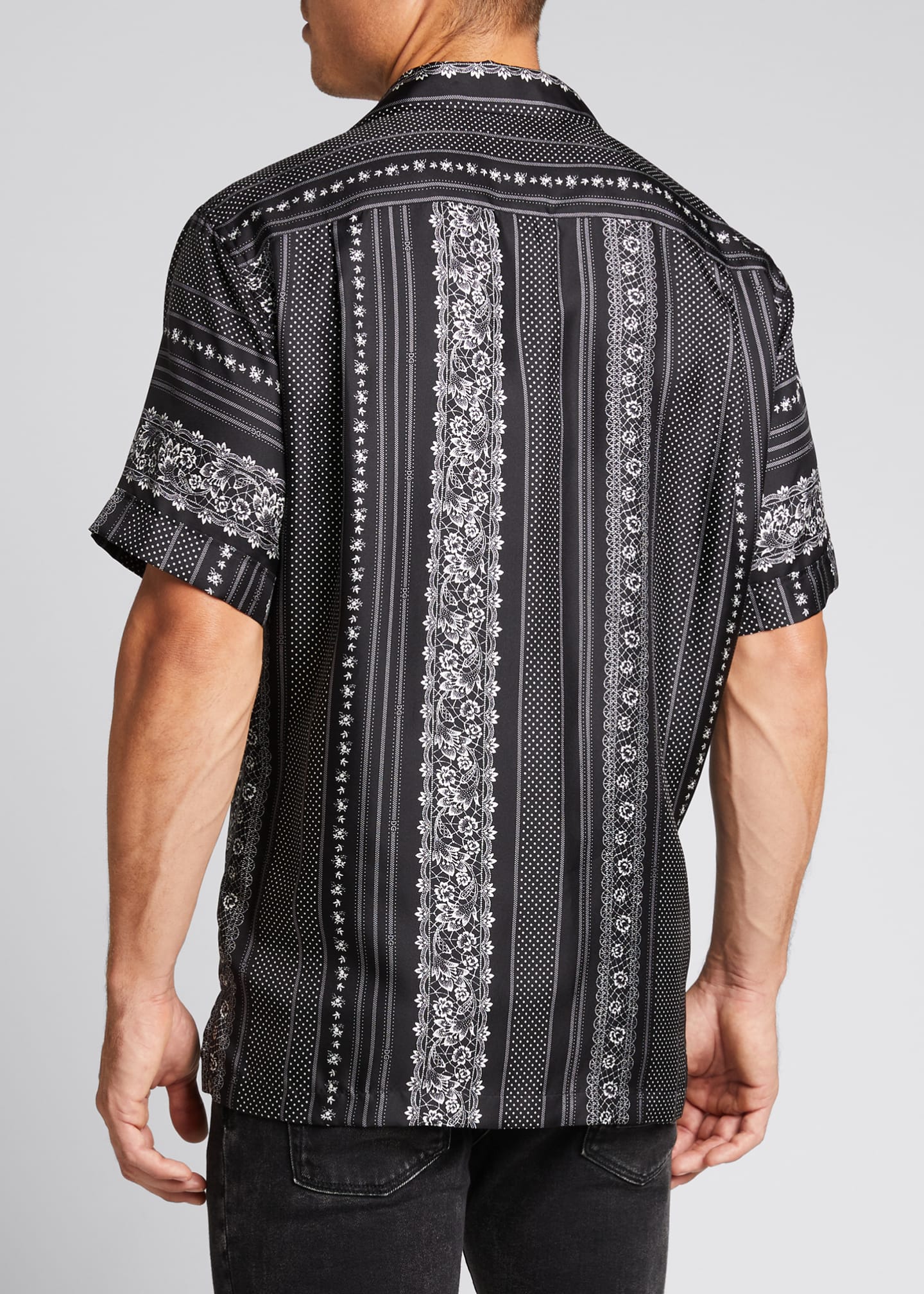 Dolce & Gabbana Men's FloralStripe Silk Bowling Shirt Bergdorf Goodman