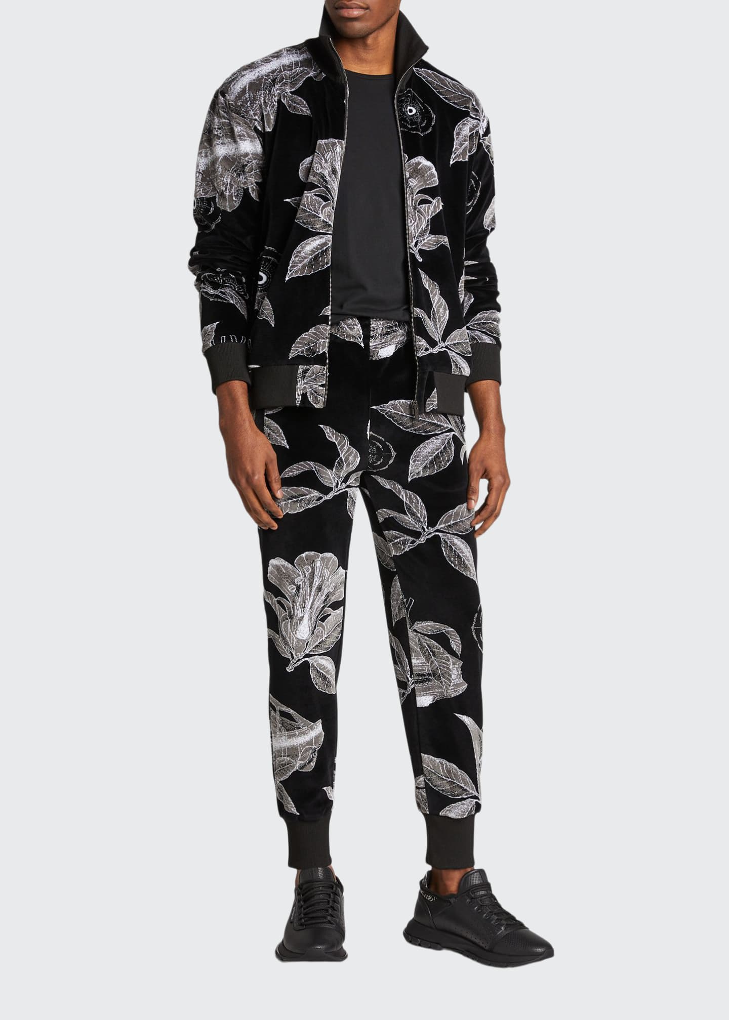 Givenchy Men's Floral Schematics Velvet Track Pants - Bergdorf Goodman