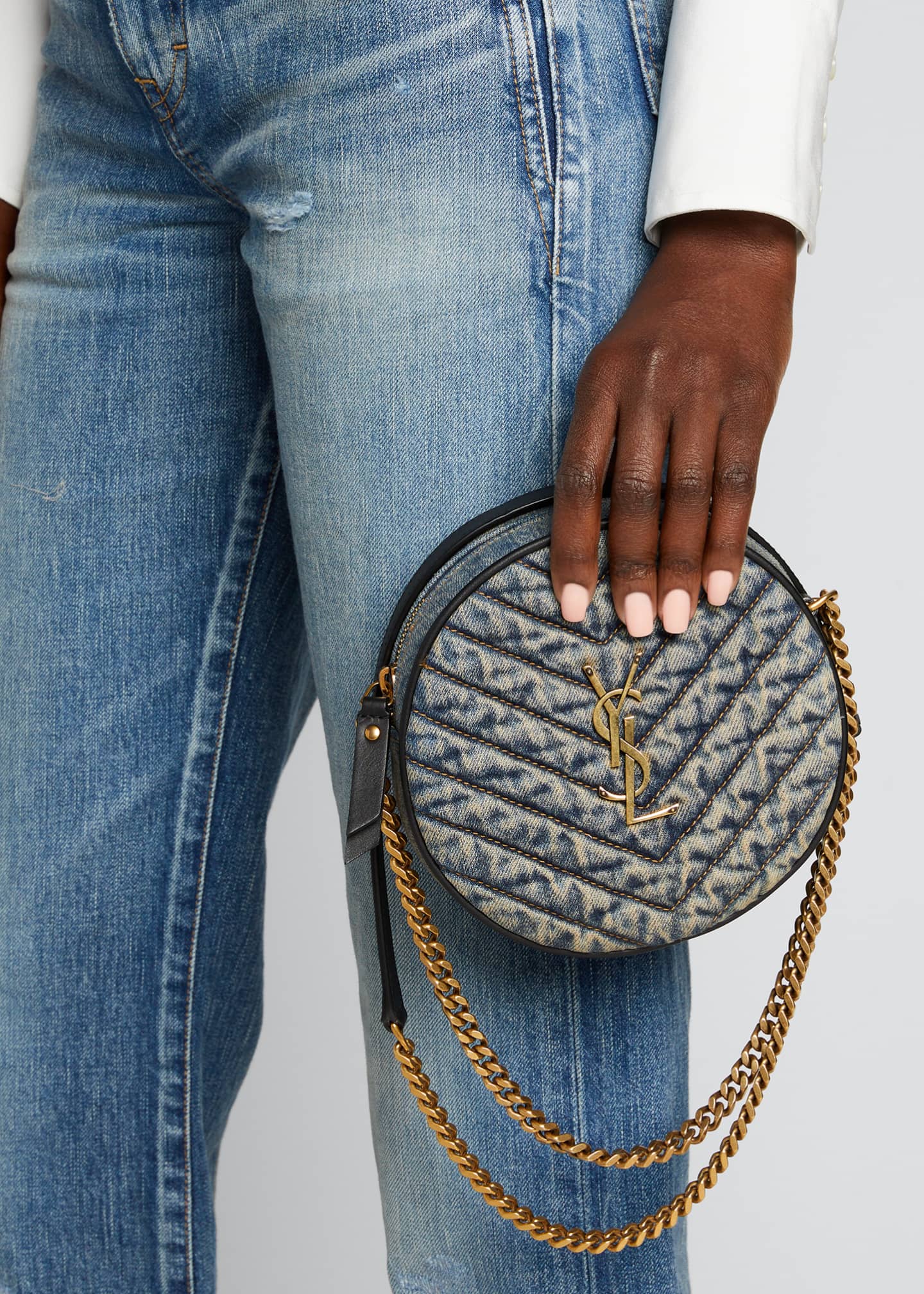 Saint Laurent Round Quilted Denim Crossbody Bag Bergdorf Goodman