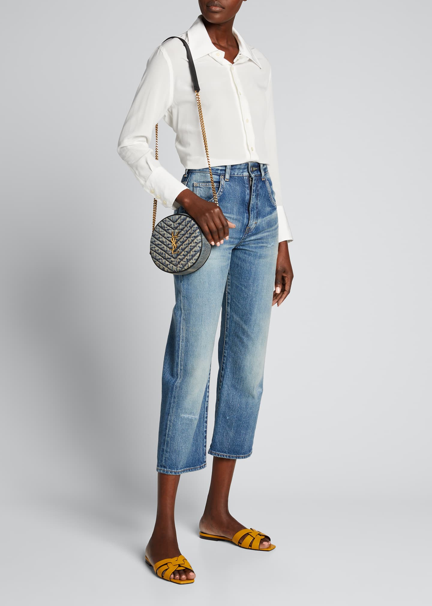 Saint Laurent Round Quilted Denim Crossbody Bag Bergdorf Goodman