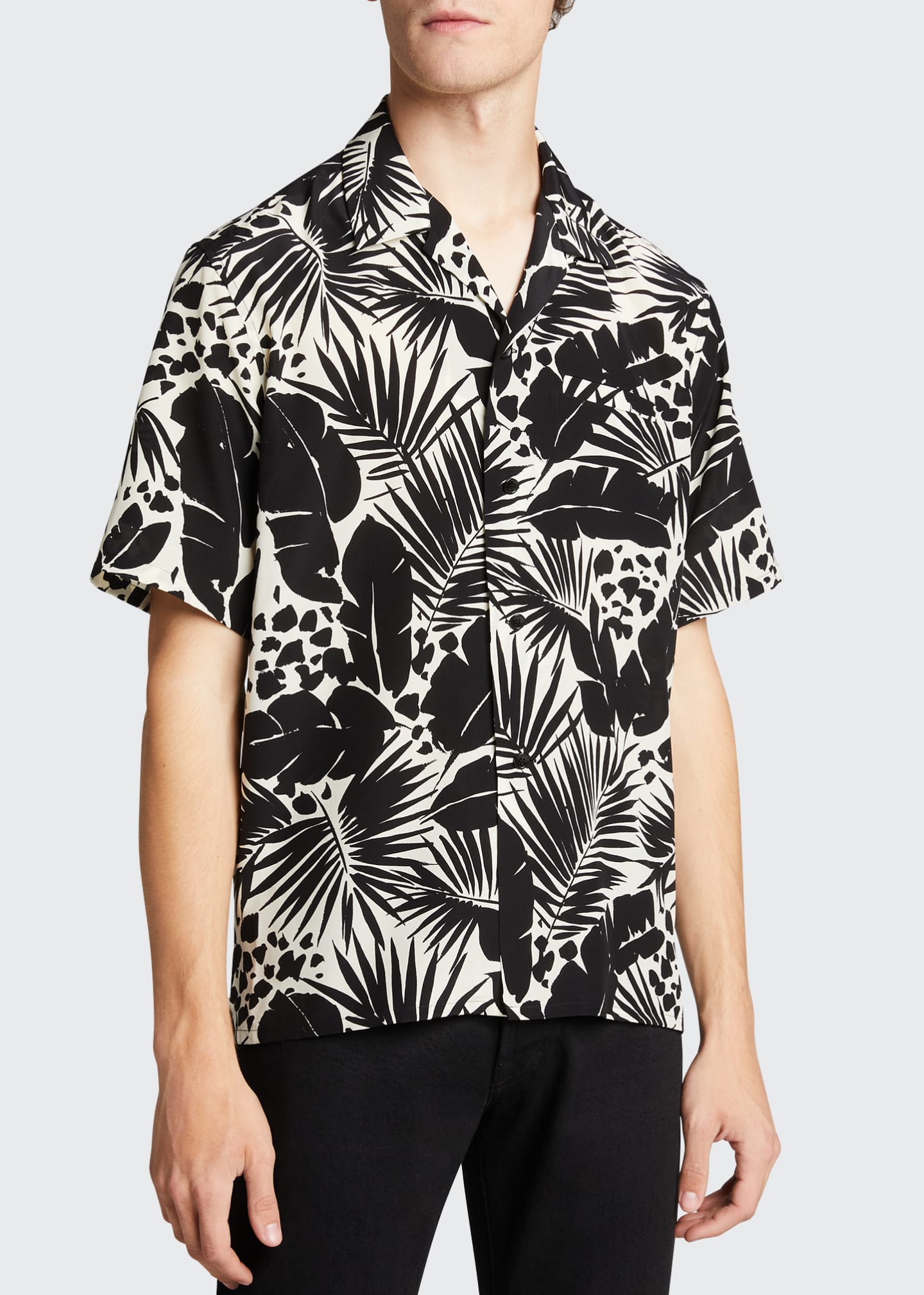 Saint Laurent Men's Silk Jungle-Print Camp Shirt - Bergdorf Goodman