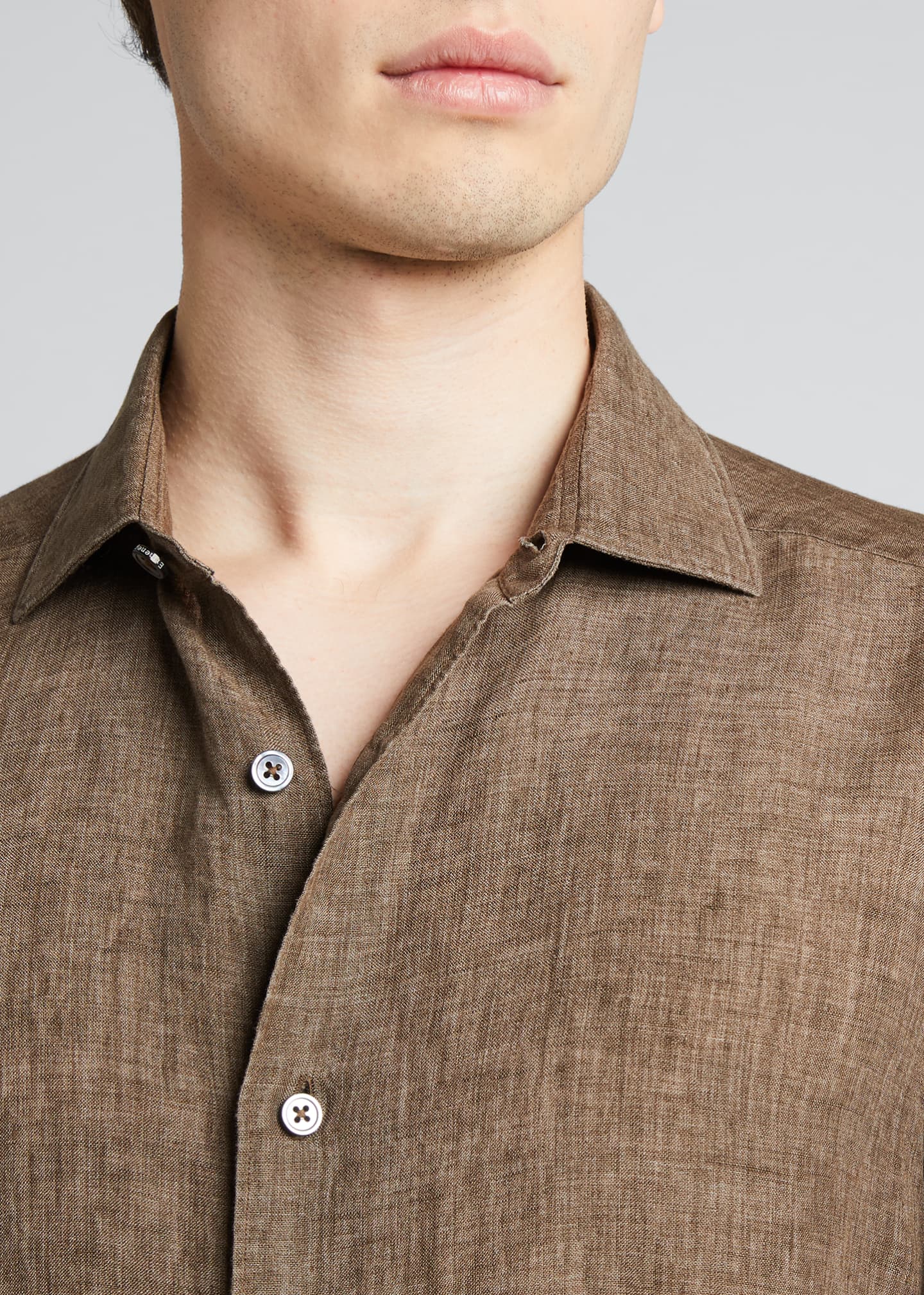 Ermenegildo Zegna Men's ShortSleeve Linen Sport Shirt, Brown