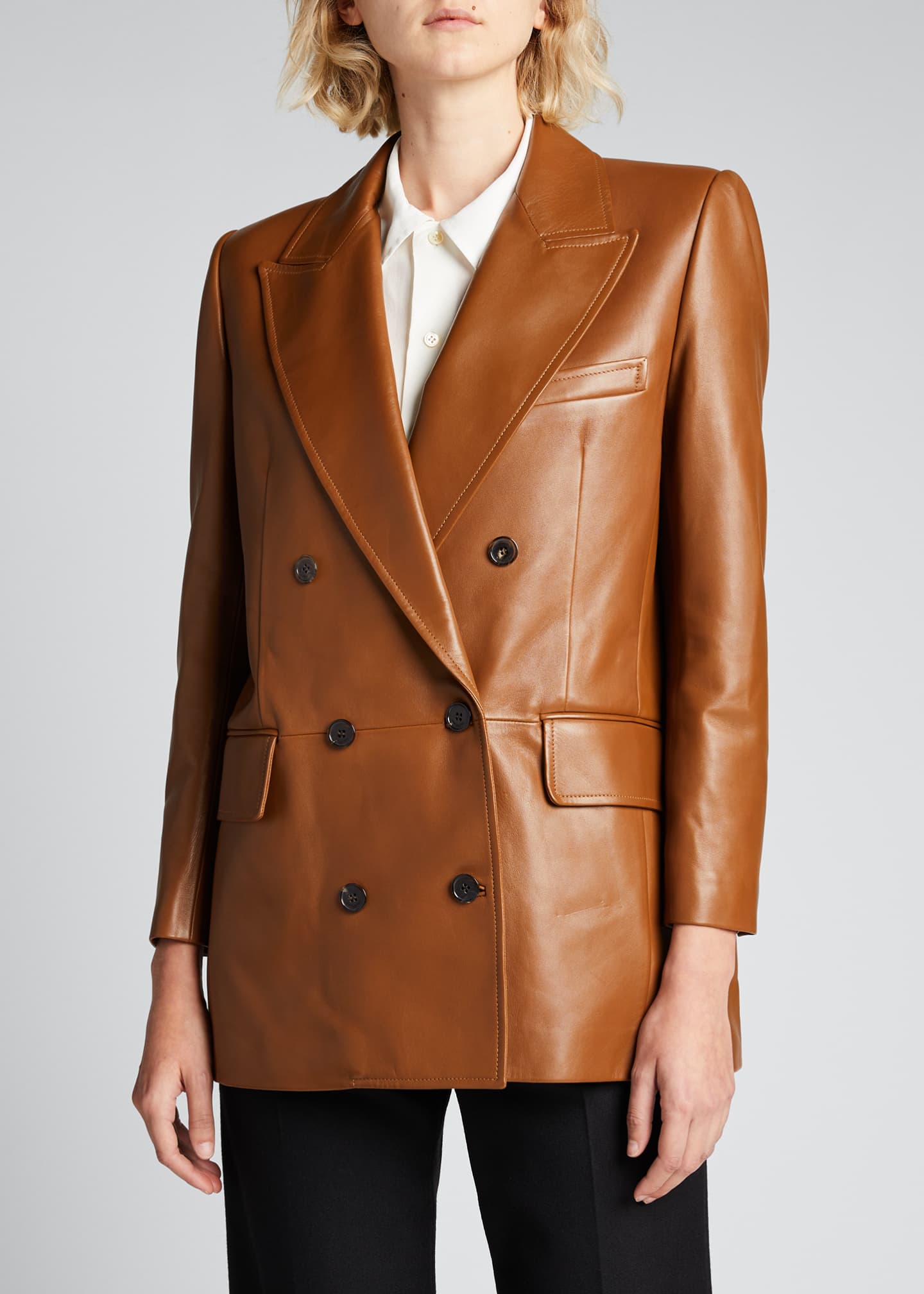 Saint Laurent Leather Double-Breasted Blazer Jacket - Bergdorf Goodman