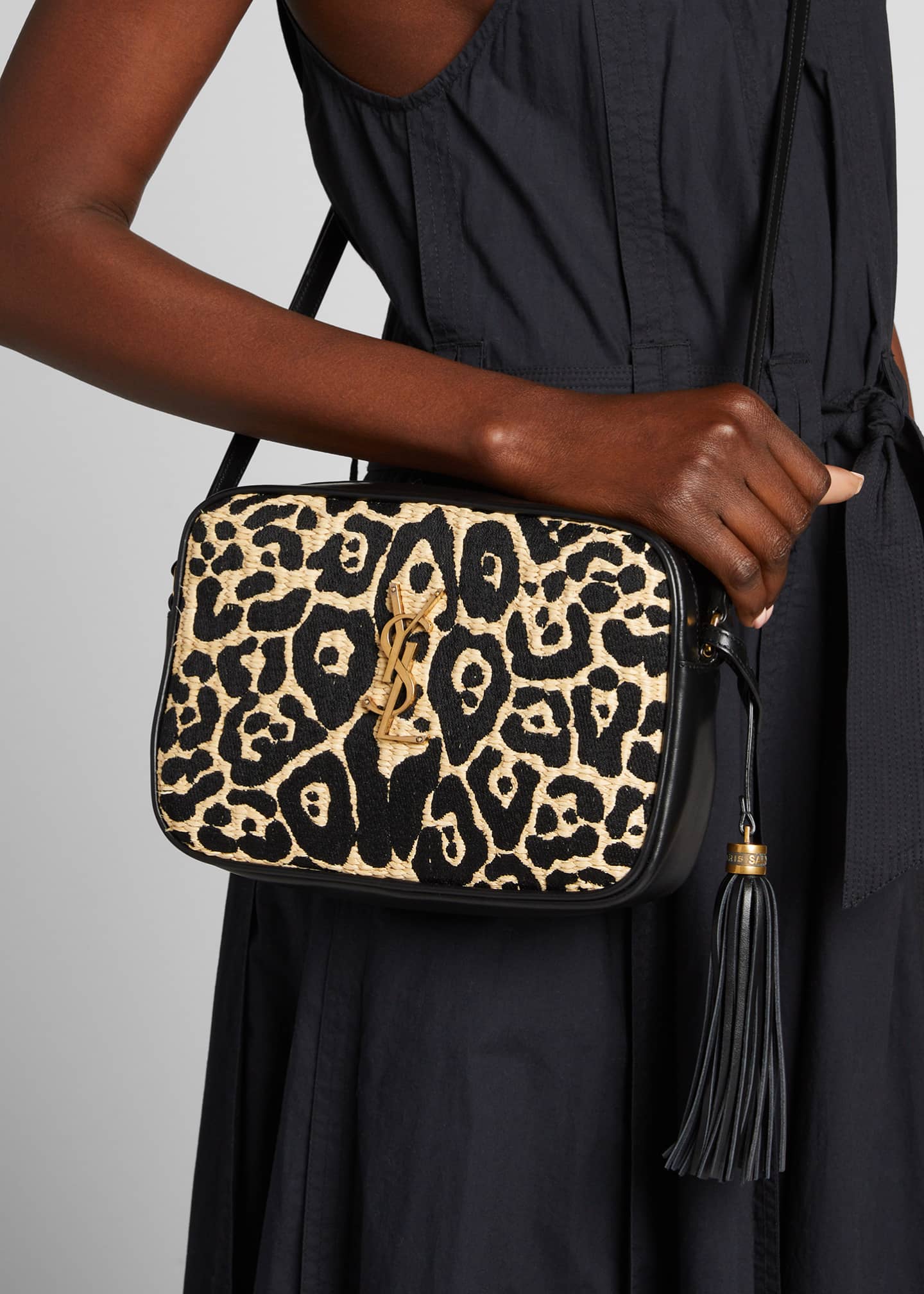 Saint Laurent Lou Medium Animal-Print Raffia YSL Camera ...