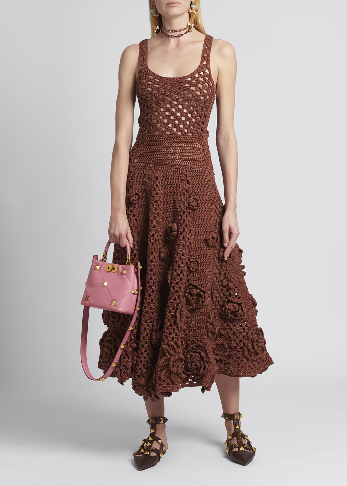 Valentino Floral Crochet Midi A-Line