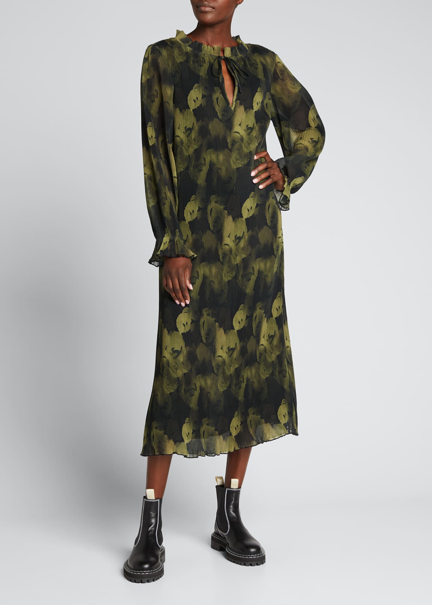 Ganni Pleated Midi Dress Bergdorf Goodman