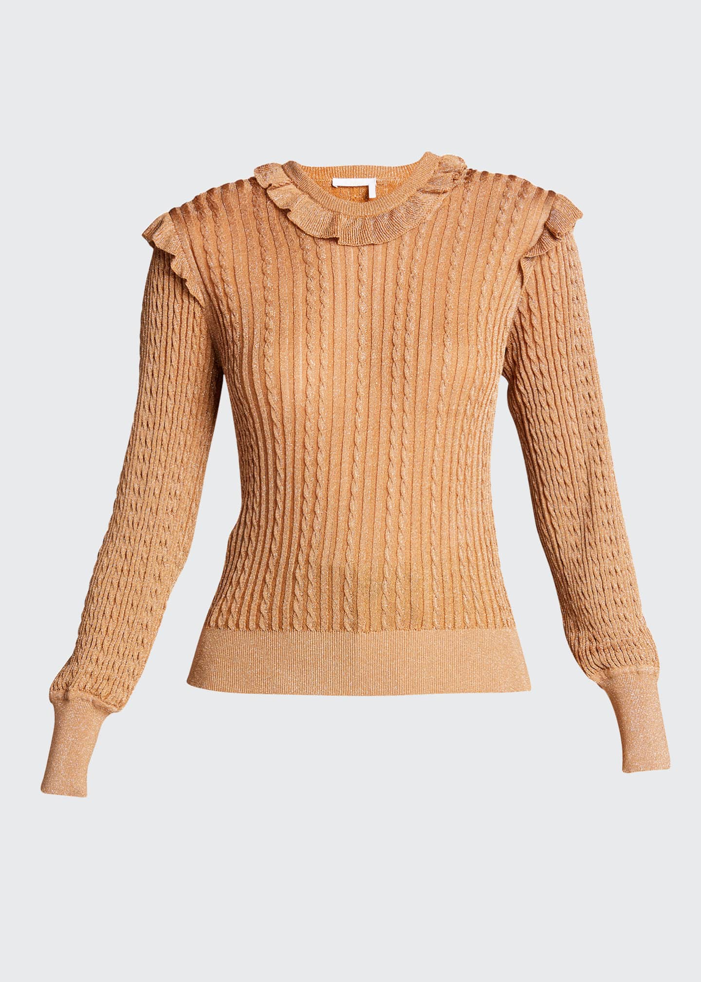 Chloe Metallic Cable-Knit Ruffle Sweater - Bergdorf Goodman