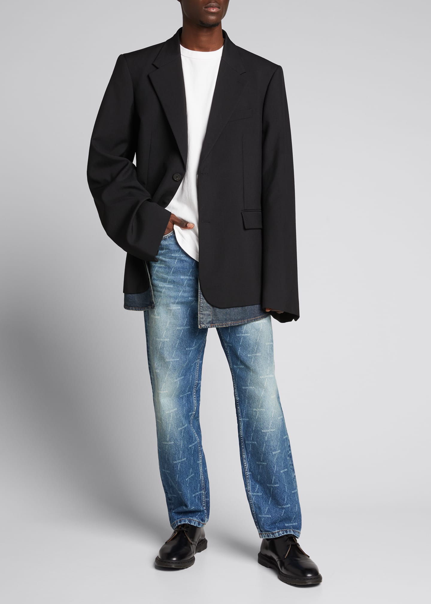 Balenciaga Men's Layered Oversized Blazer w/ Denim - Bergdorf Goodman
