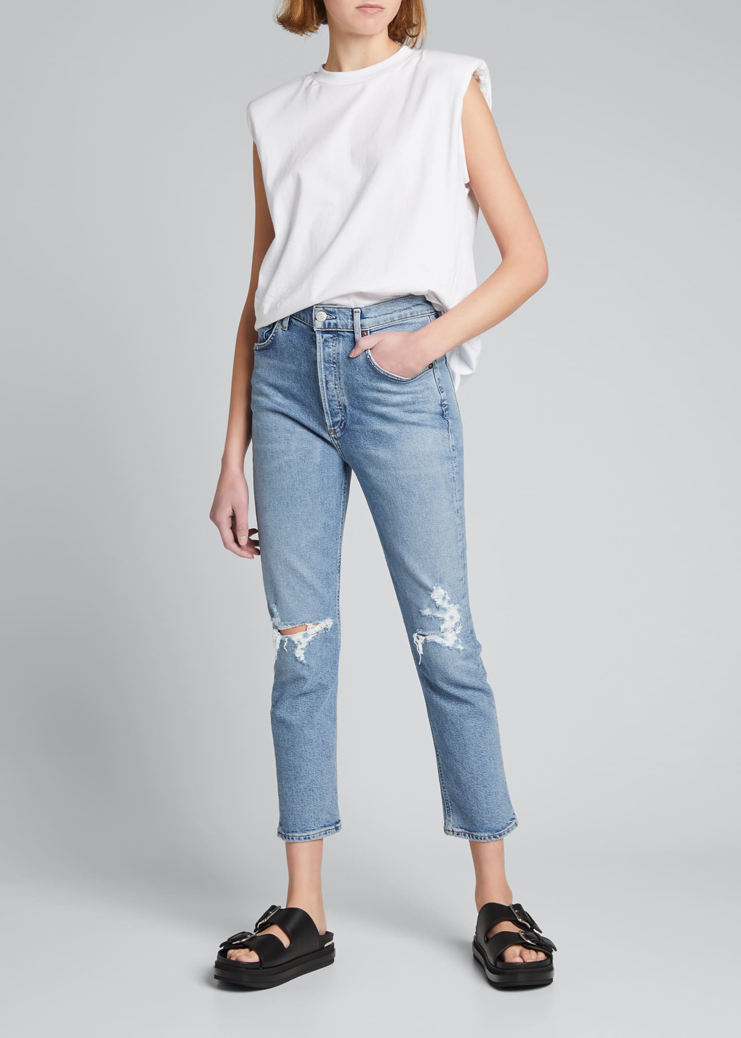 distressed denim jeans