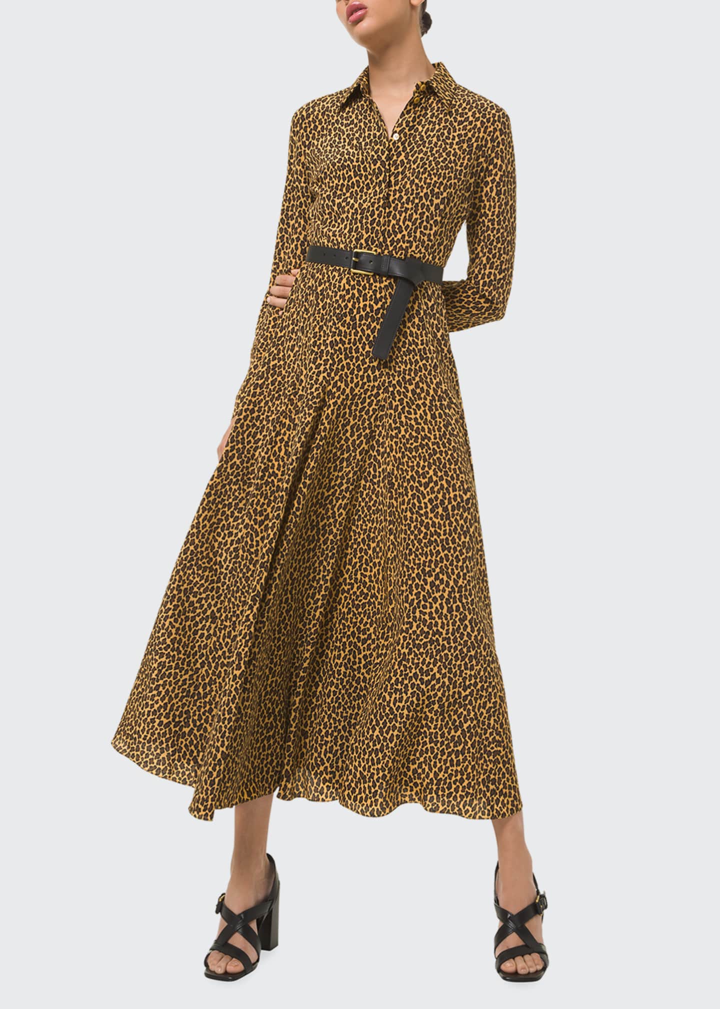 Michael Kors Collection Leopard-Print Flare Midi Shirtdress - Bergdorf ...