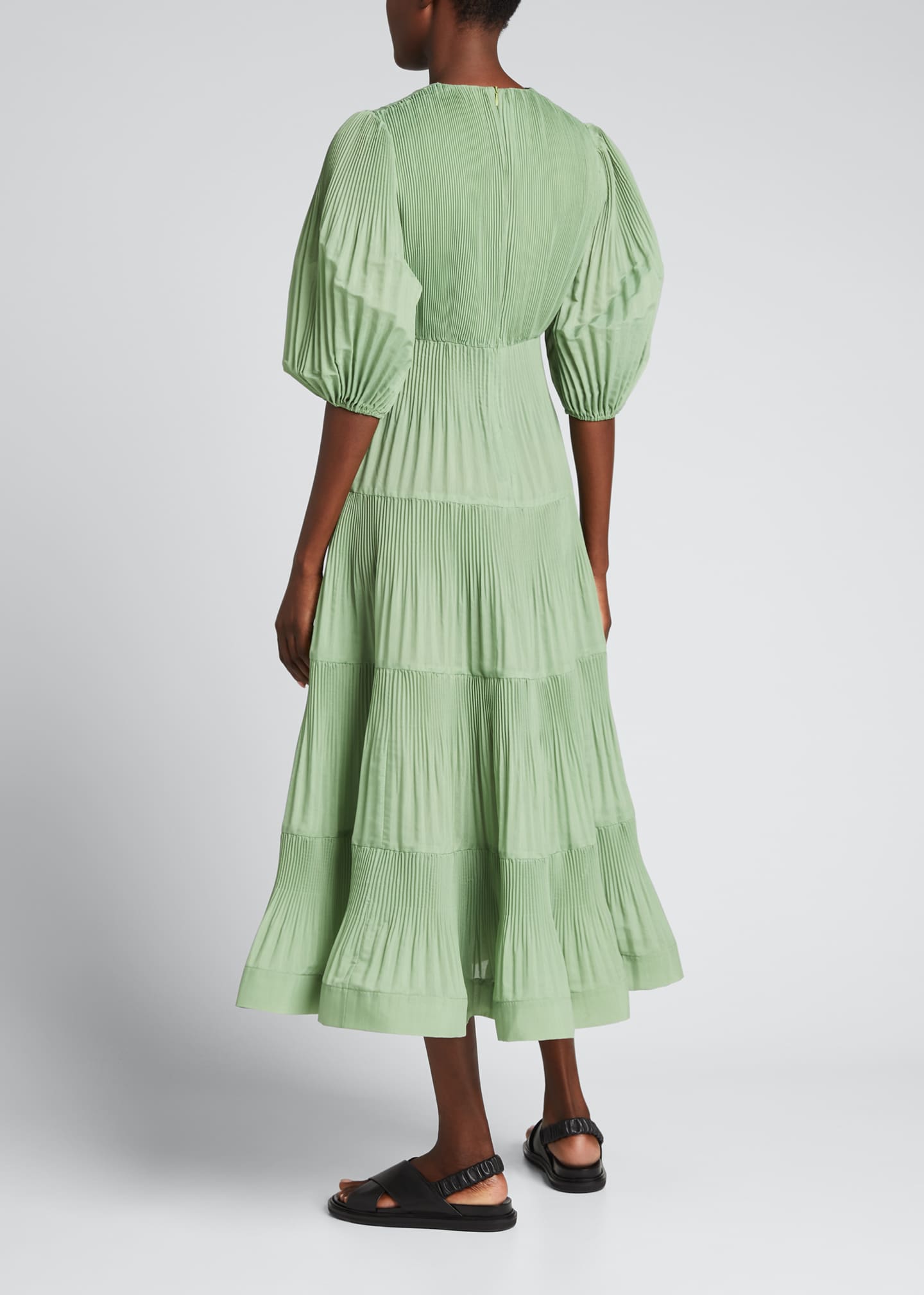 Zimmermann Pleated PuffSleeve Midi Dress Bergdorf Goodman